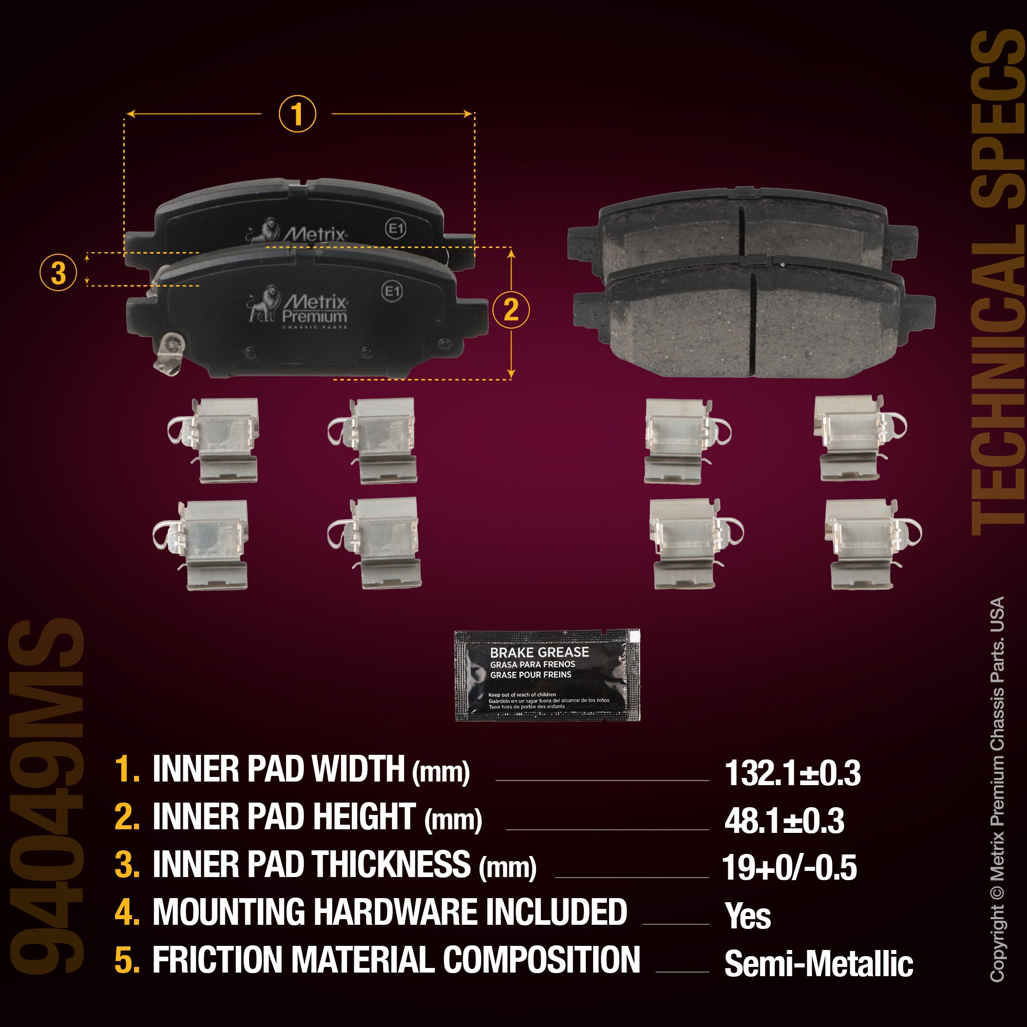 Metrix Premium Chassis Parts Rear Disc Brake Pad Set 94049MS aftermarket car parts