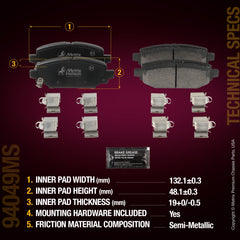 Metrix Premium Chassis Parts Rear Disc Brake Pad Set 94049MS aftermarket car parts