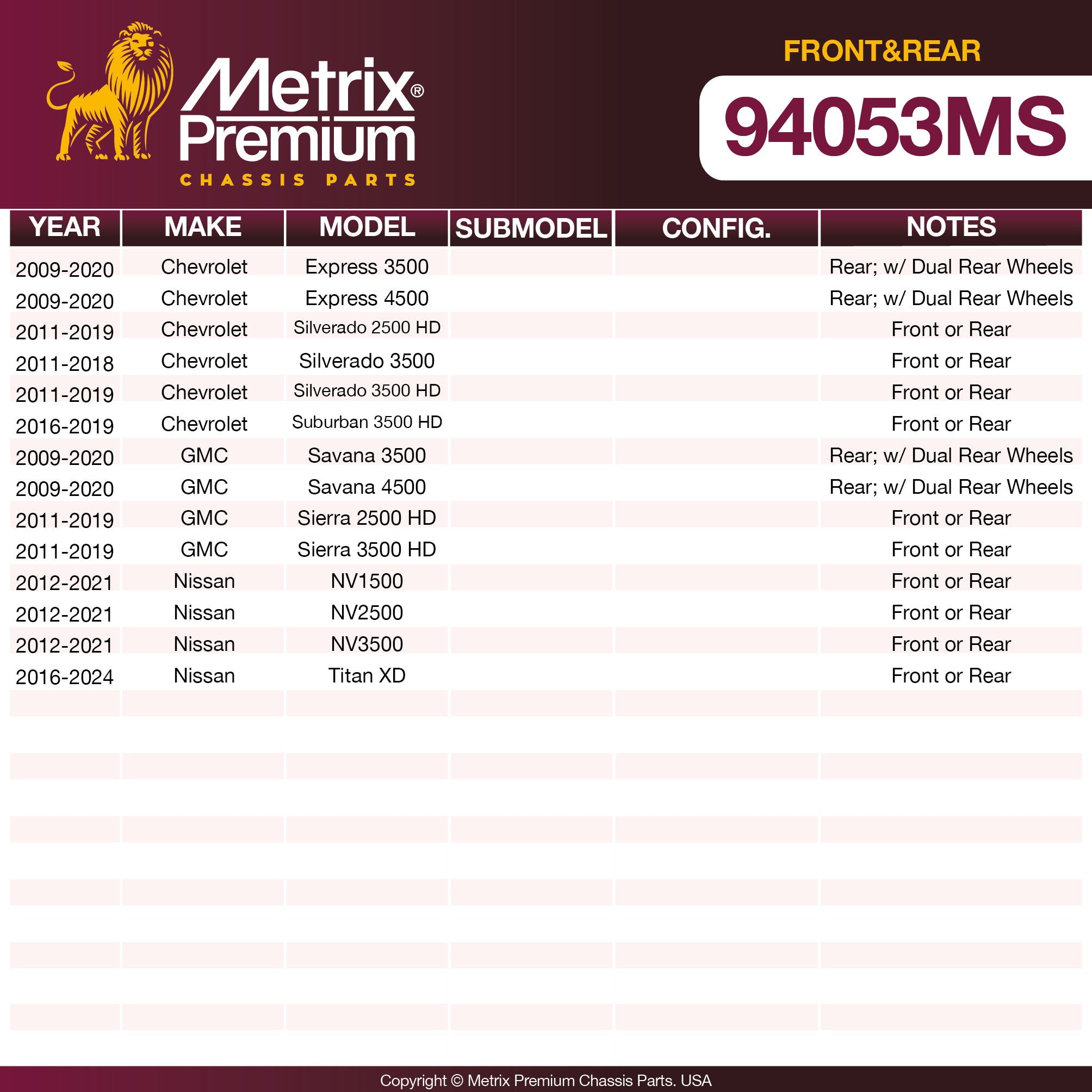 Metrix Premium Front&Rear Disc Brake Pad Set 94053MS OEM fit spare parts