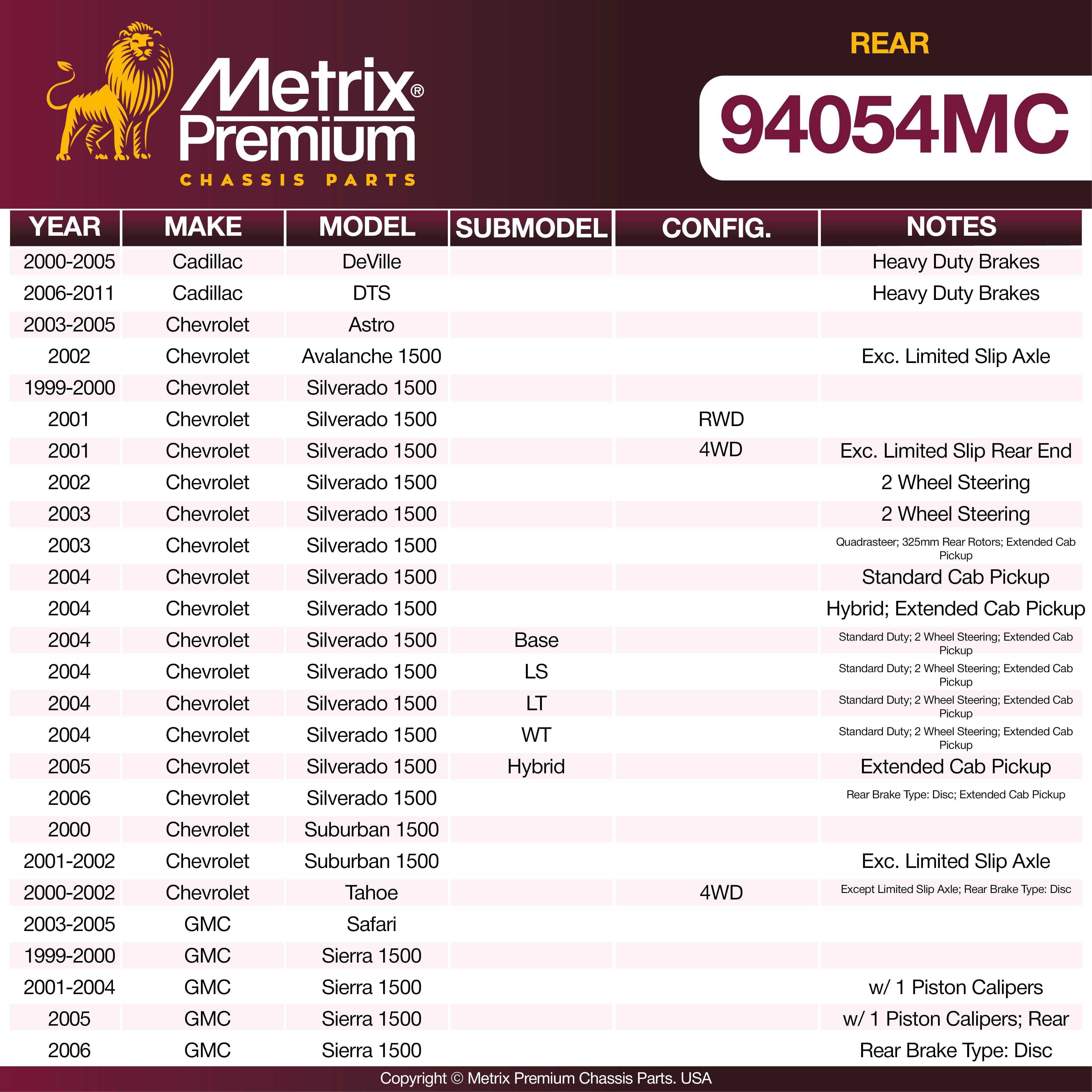 Metrix Premium Rear Disc Brake Pad Set 94054MC OEM fit spare parts