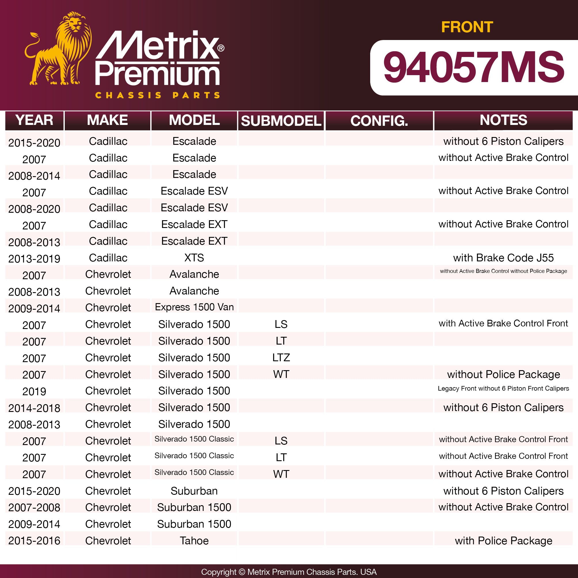 Metrix Premium Front Disc Brake Pad Set 94057MS OEM fit spare parts