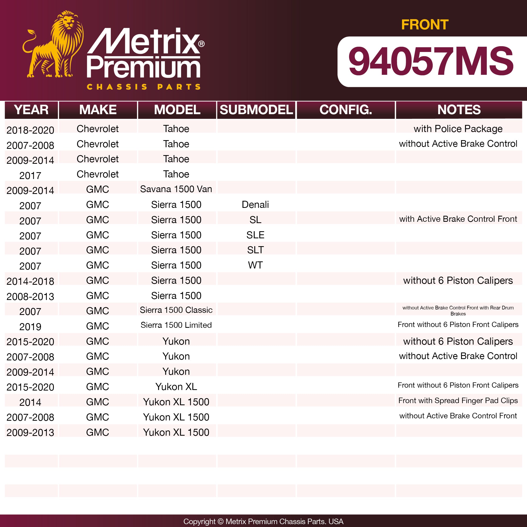 Metrix Premium Front Disc Brake Pad Set 94057MS aftermarket car parts
