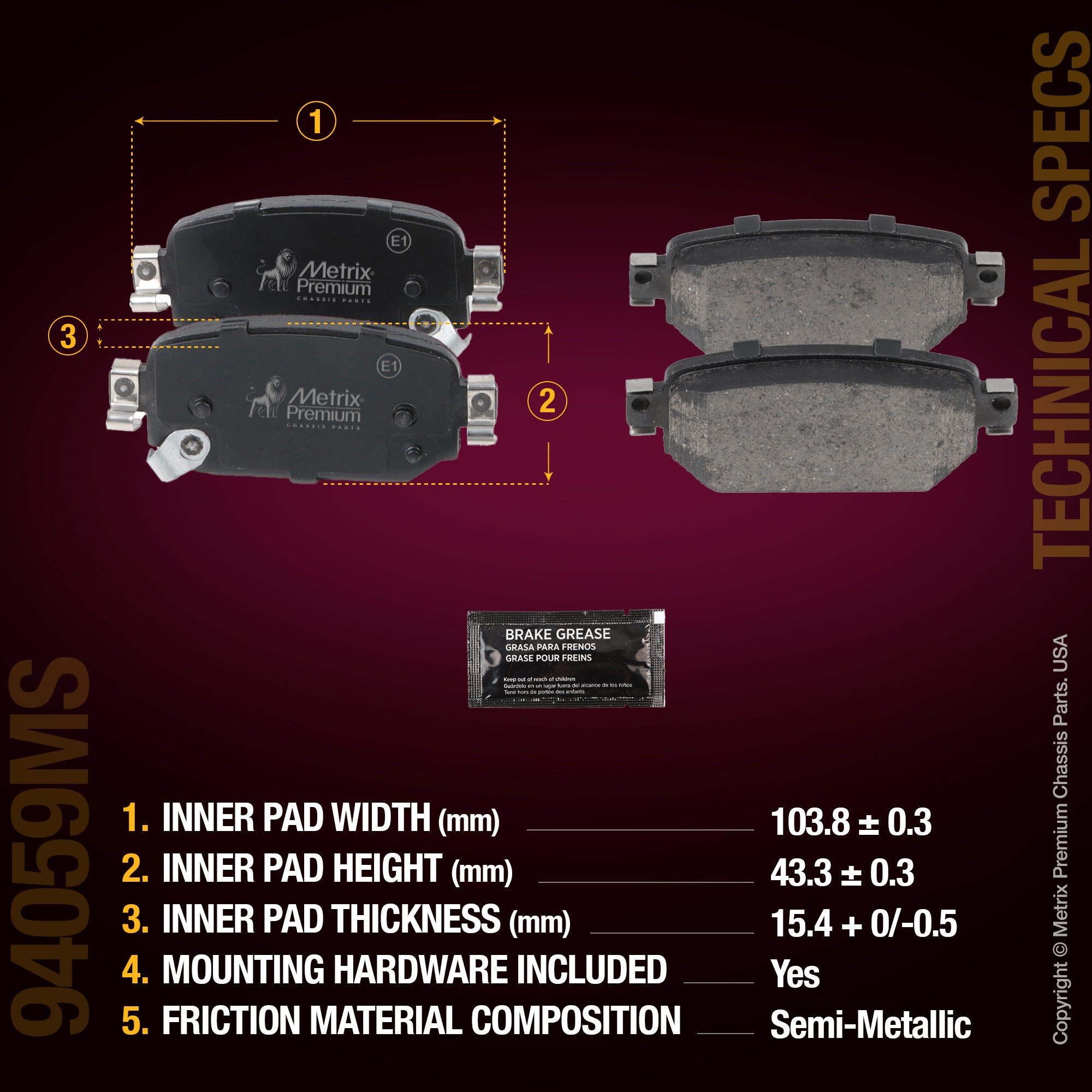 Metrix Premium Chassis Parts Rear Disc Brake Pad Set 94059MS aftermarket car parts