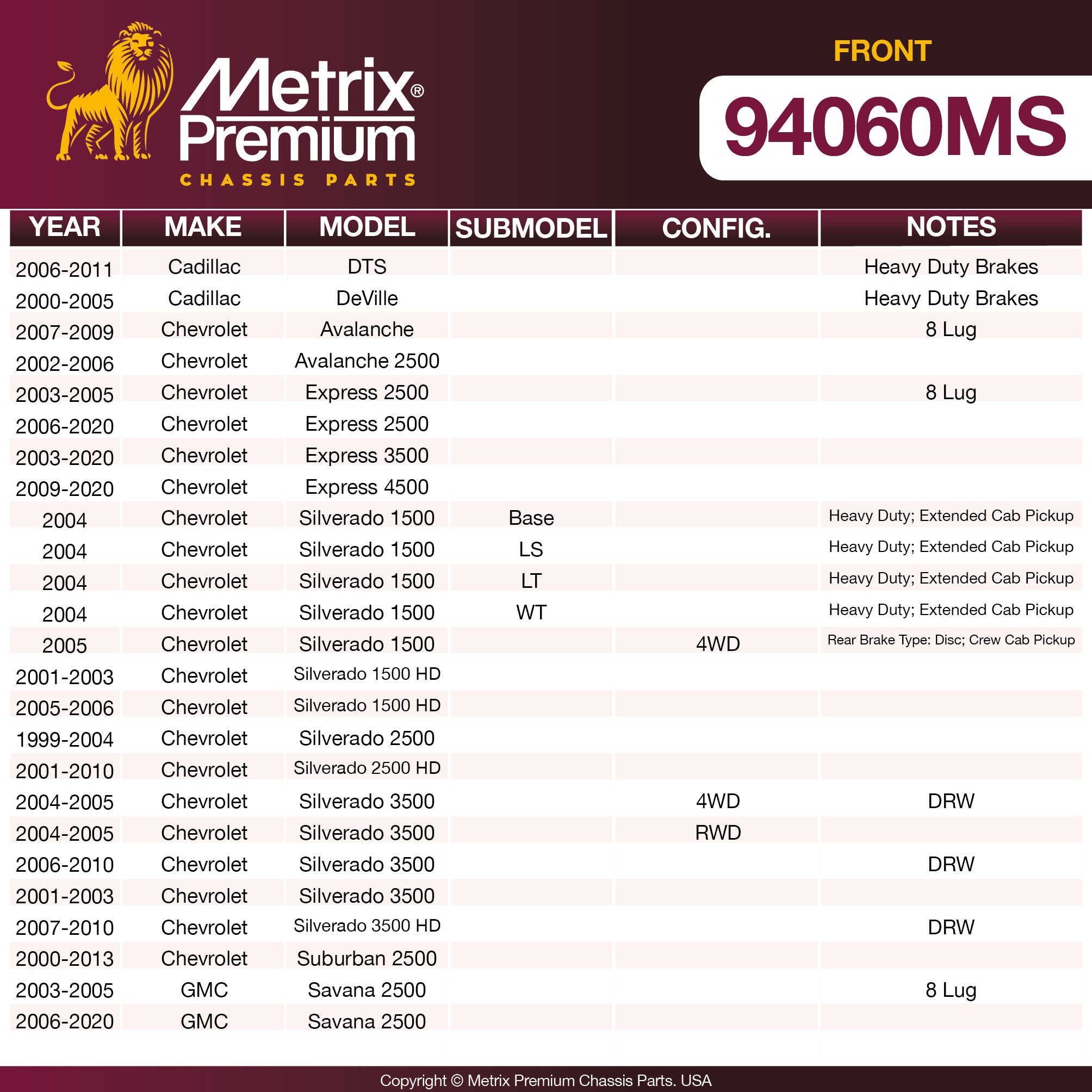 Metrix Premium Front Disc Brake Pad Set 94060MS OEM fit spare parts