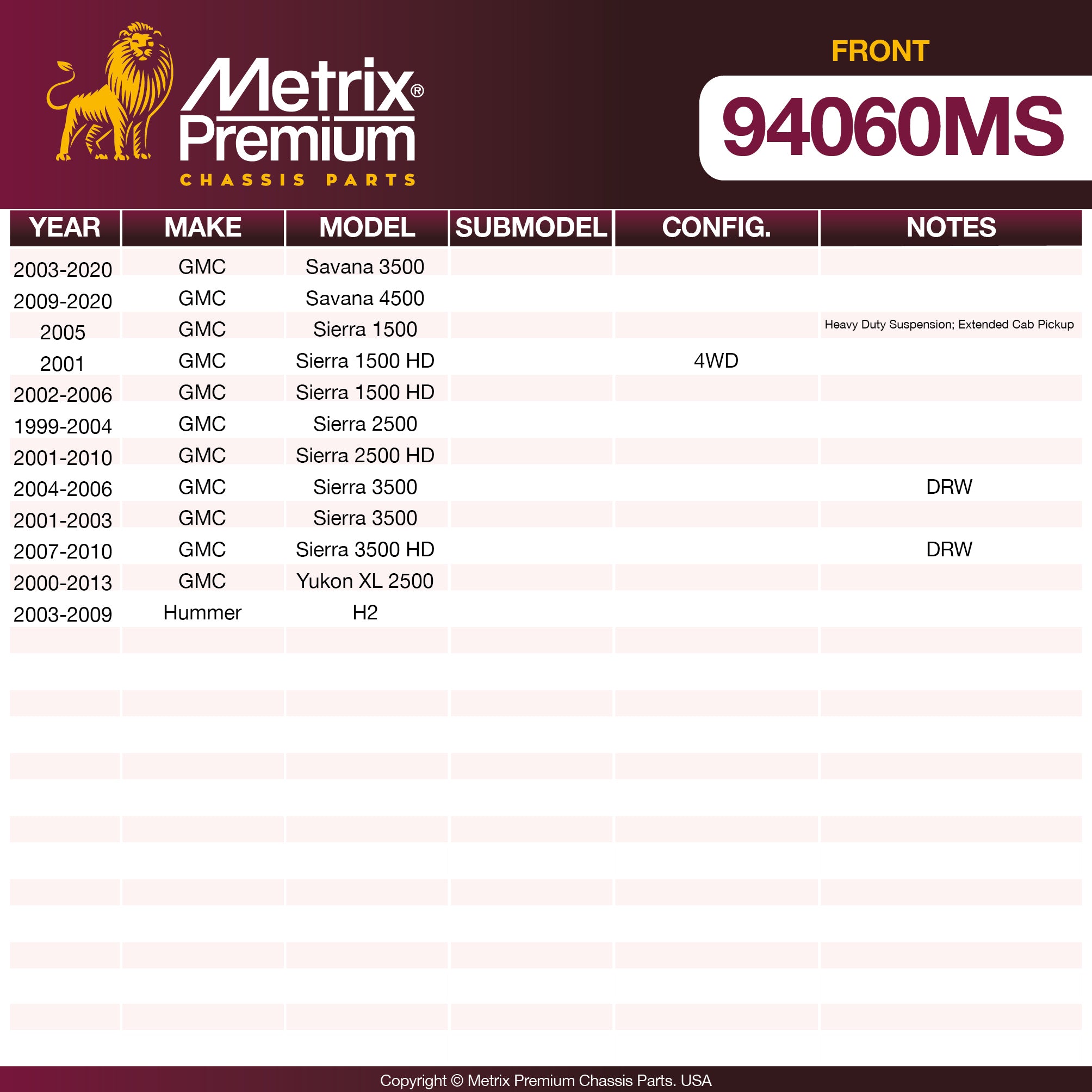 Metrix Premium Front Disc Brake Pad Set 94060MS aftermarket car parts