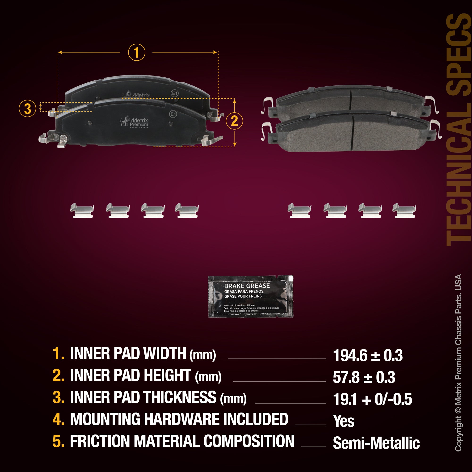 Metrix Premium Rear Disc Brake Pad Set 94062MS aftermarket car parts