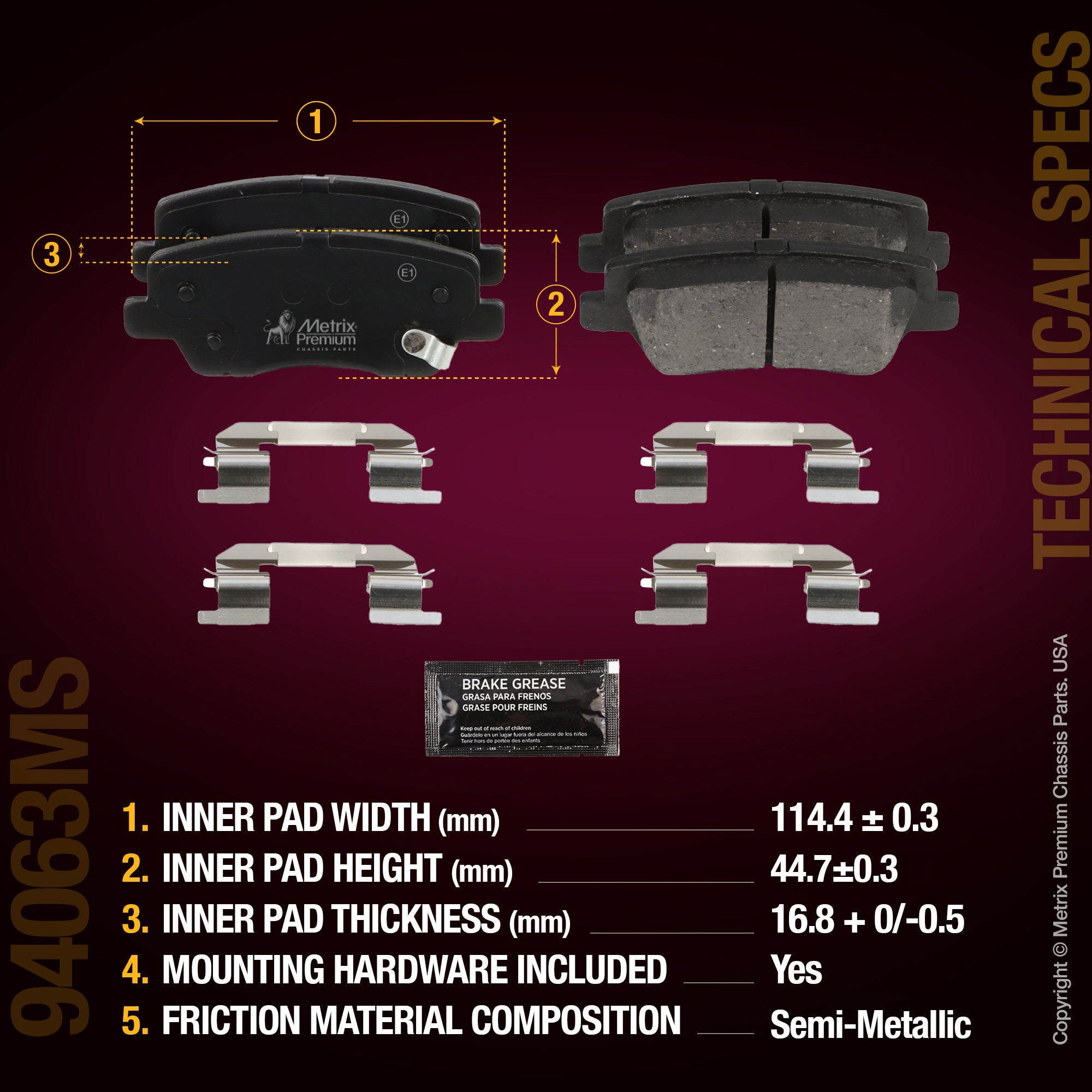 Metrix Premium Chassis Parts Rear Disc Brake Pad Set 94063MS aftermarket car parts
