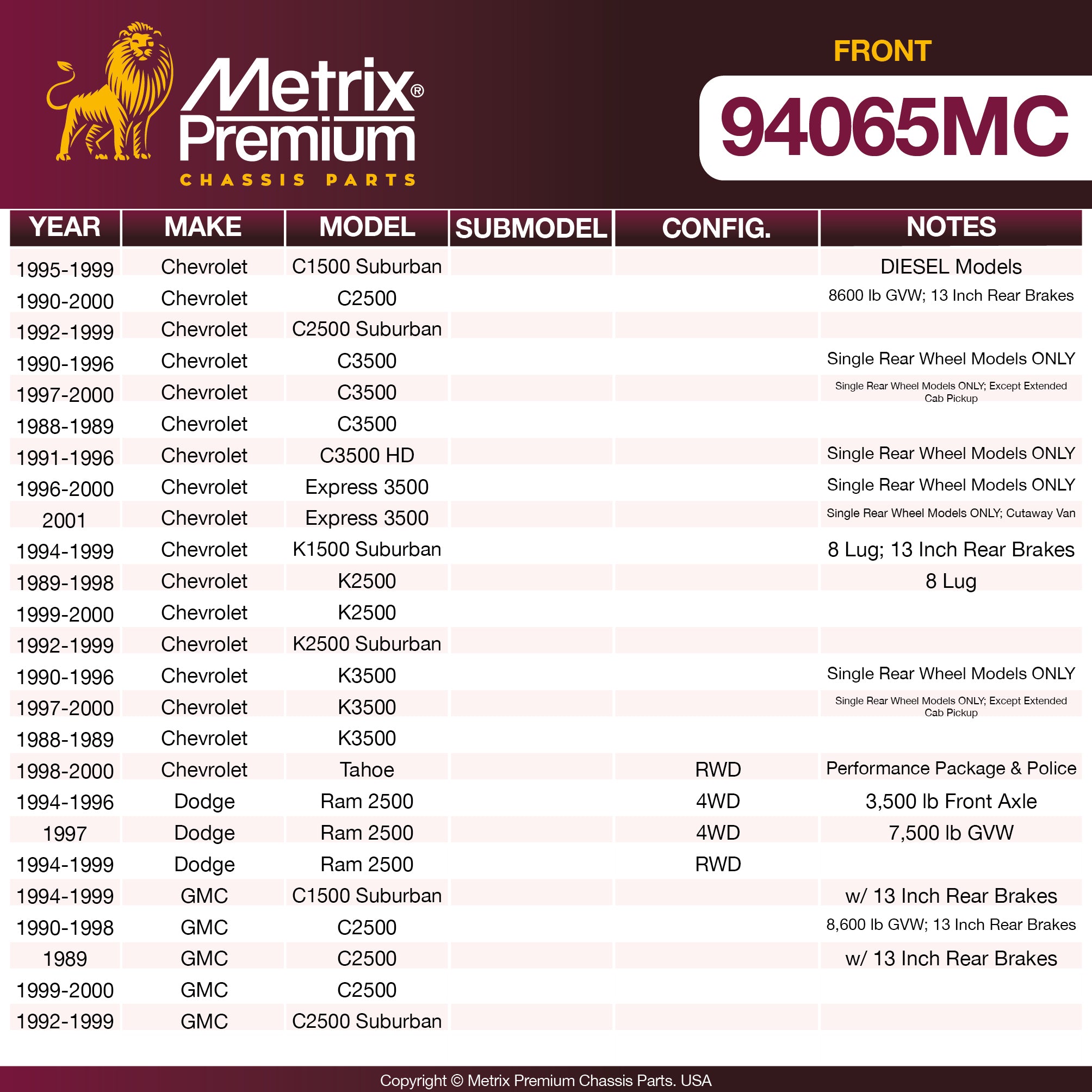 Metrix Premium Front Disc Brake Pad Set 94065MC OEM fit spare parts