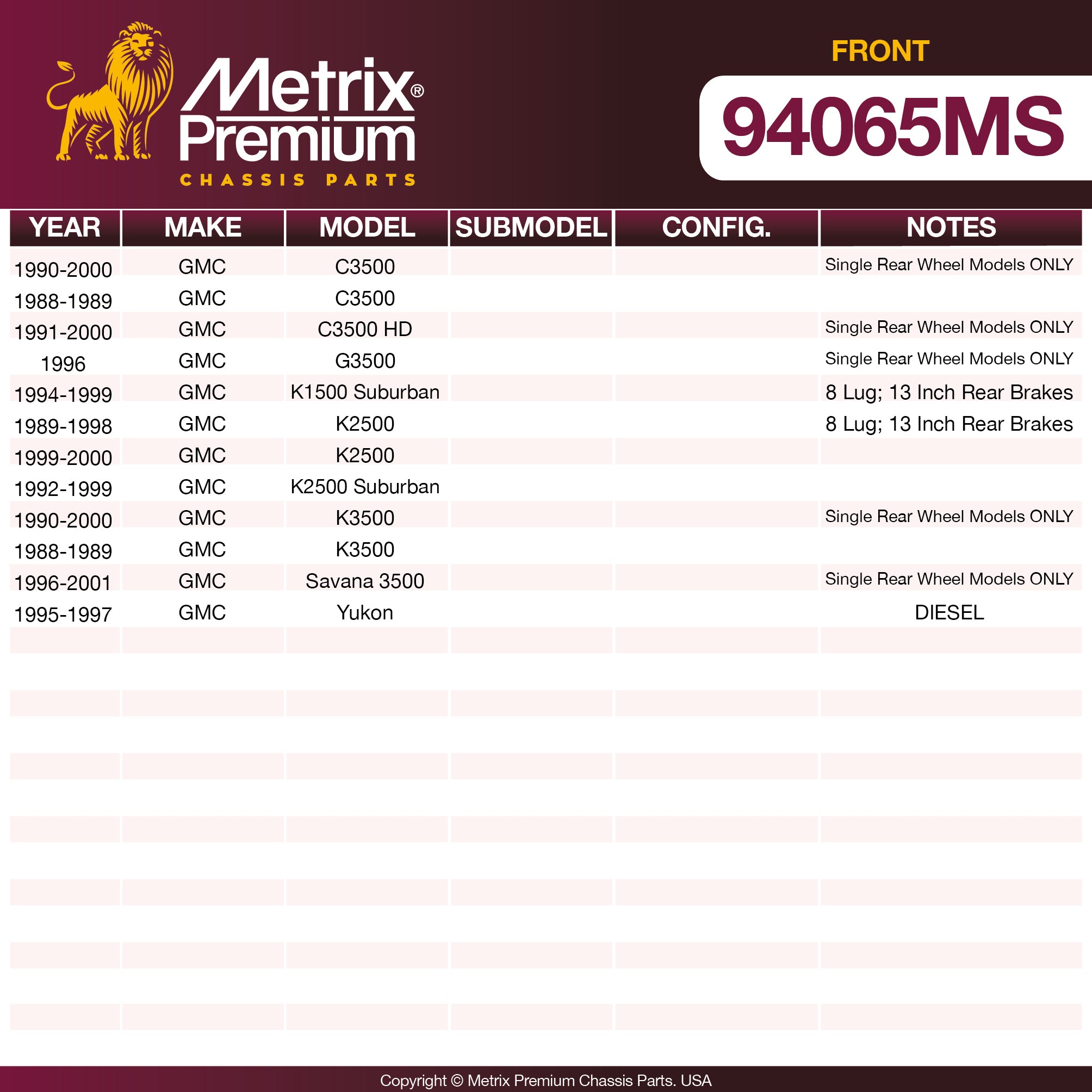 Metrix Premium Front Disc Brake Pad Set 94065MS aftermarket car parts