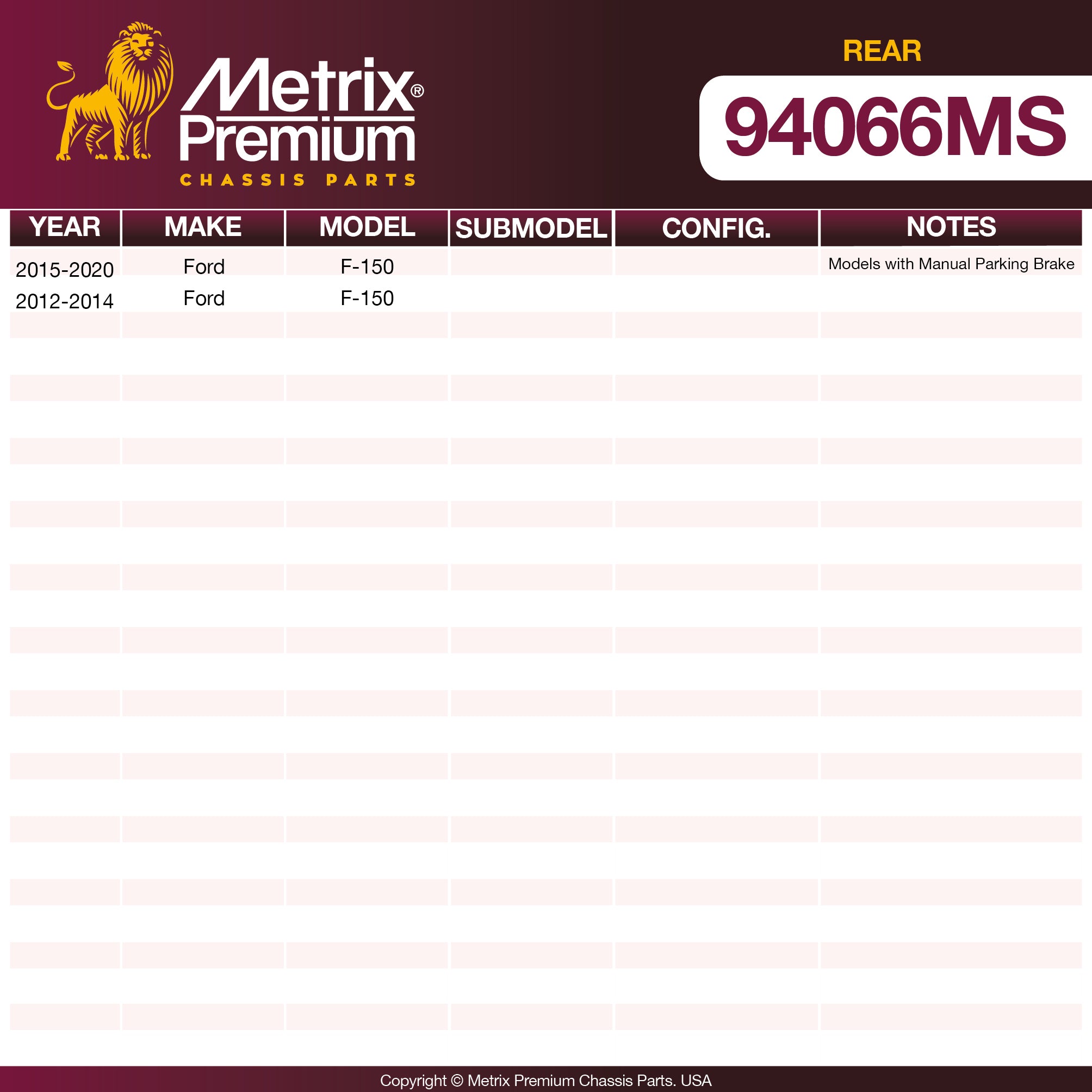 Metrix Premium Rear Disc Brake Pad Set 94066MS OEM fit spare parts