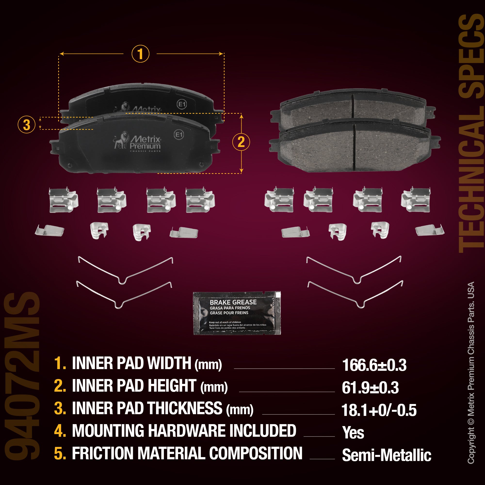Metrix Premium Front Disc Brake Pad Set 94072MS aftermarket car parts