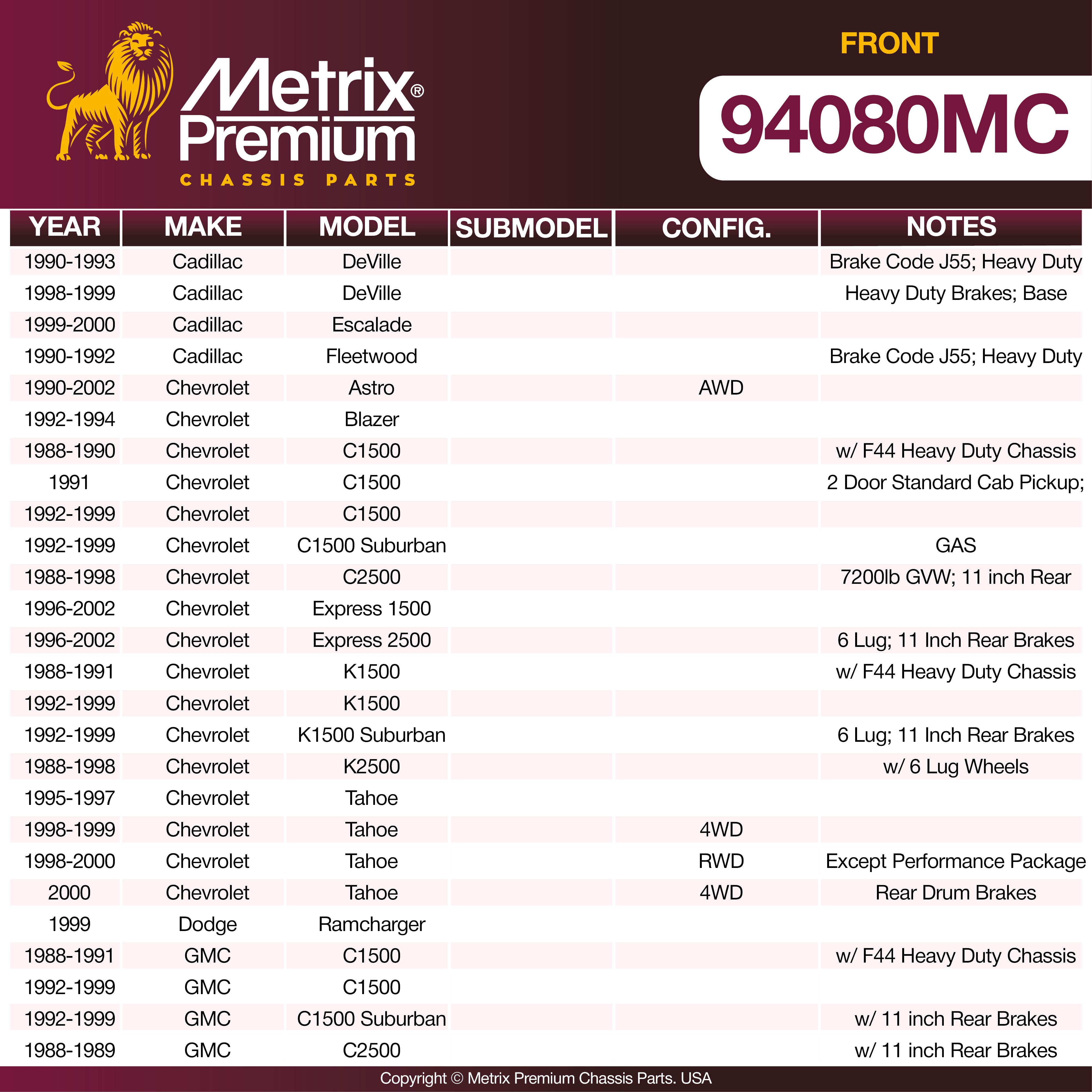Metrix Premium Front Disc Brake Pad Set 94080MC OEM fit spare parts