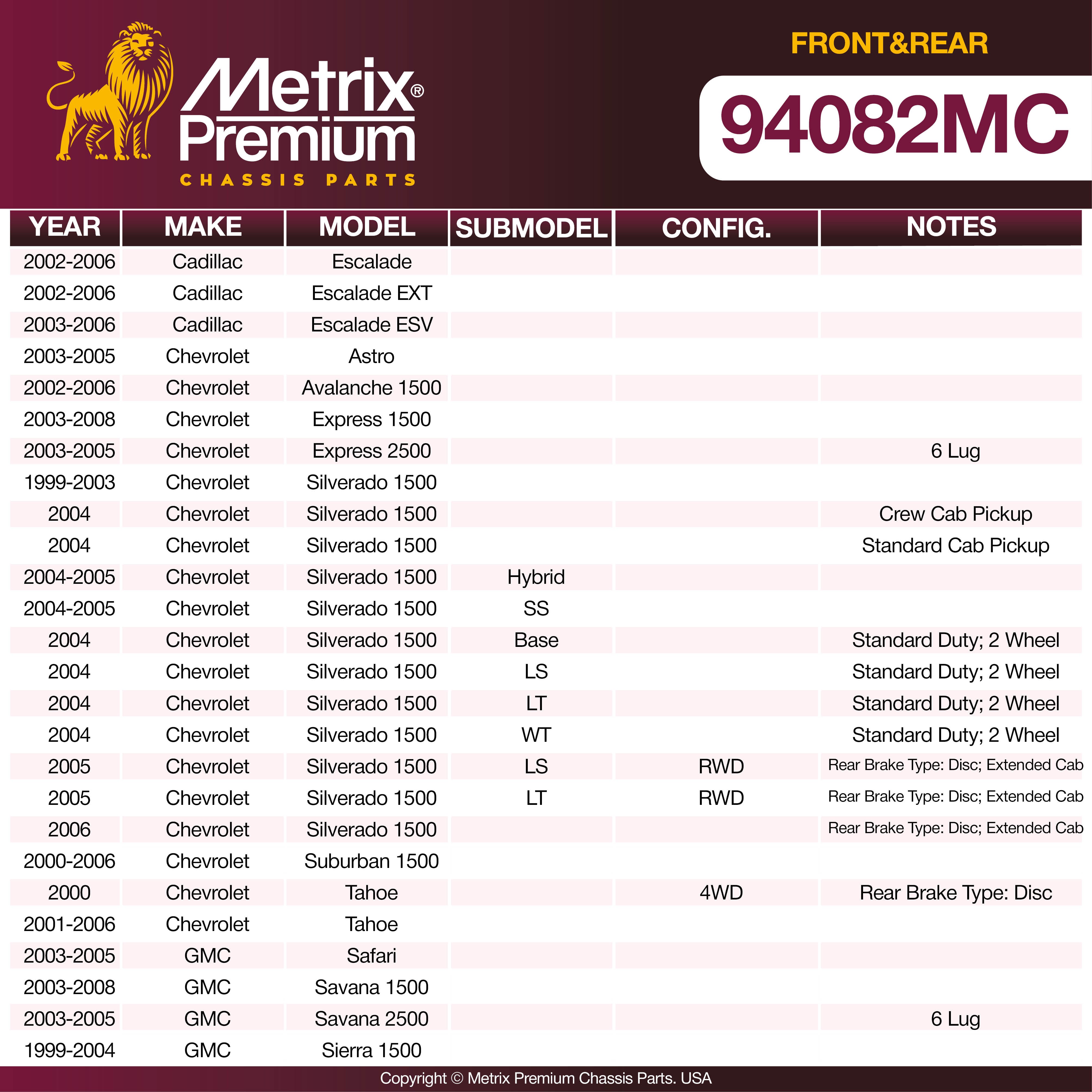 Metrix Premium Front&Rear Disc Brake Pad Set 94082MC OEM fit spare parts