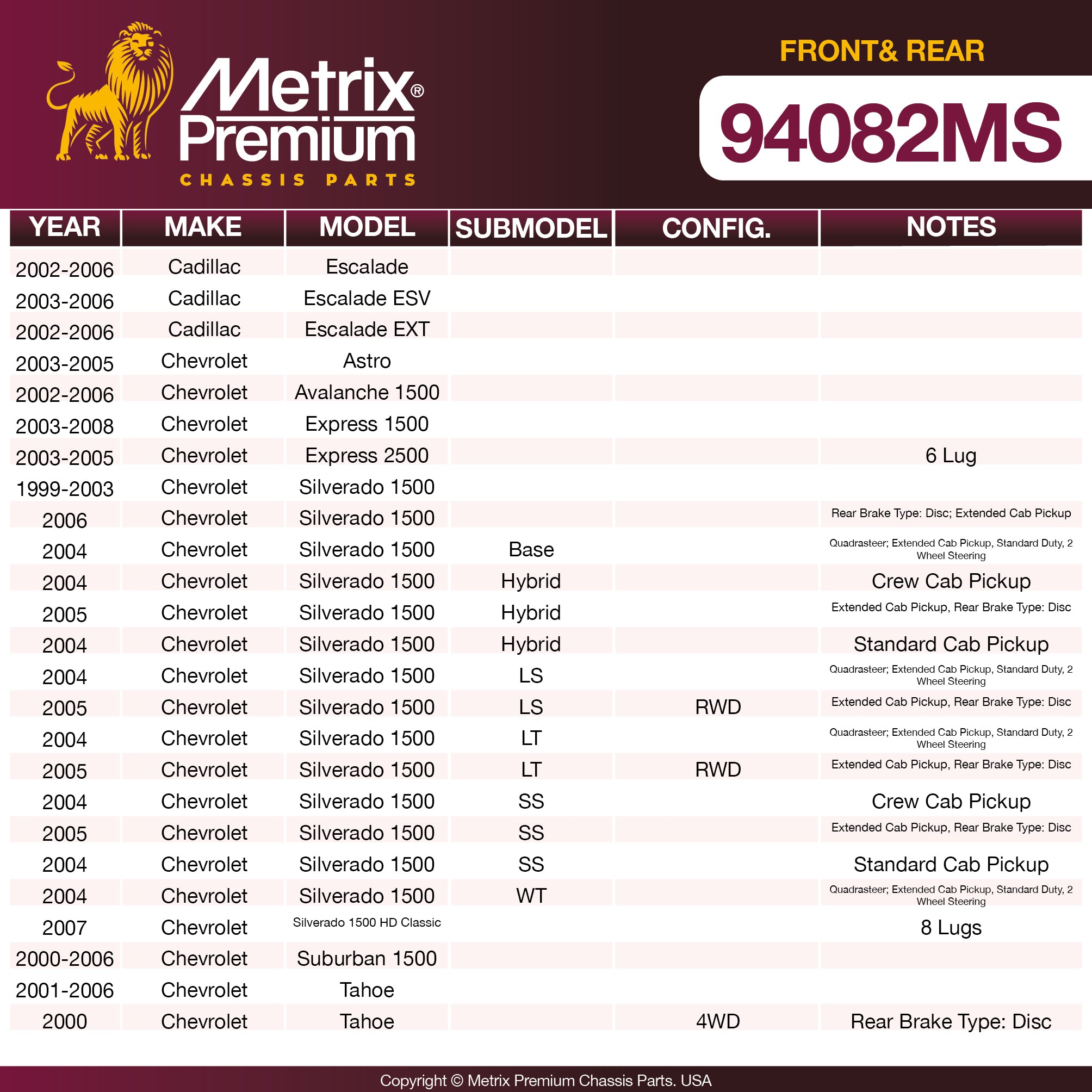 Metrix Premium Front&Rear Disc Brake Pad Set 94082MS OEM fit spare parts