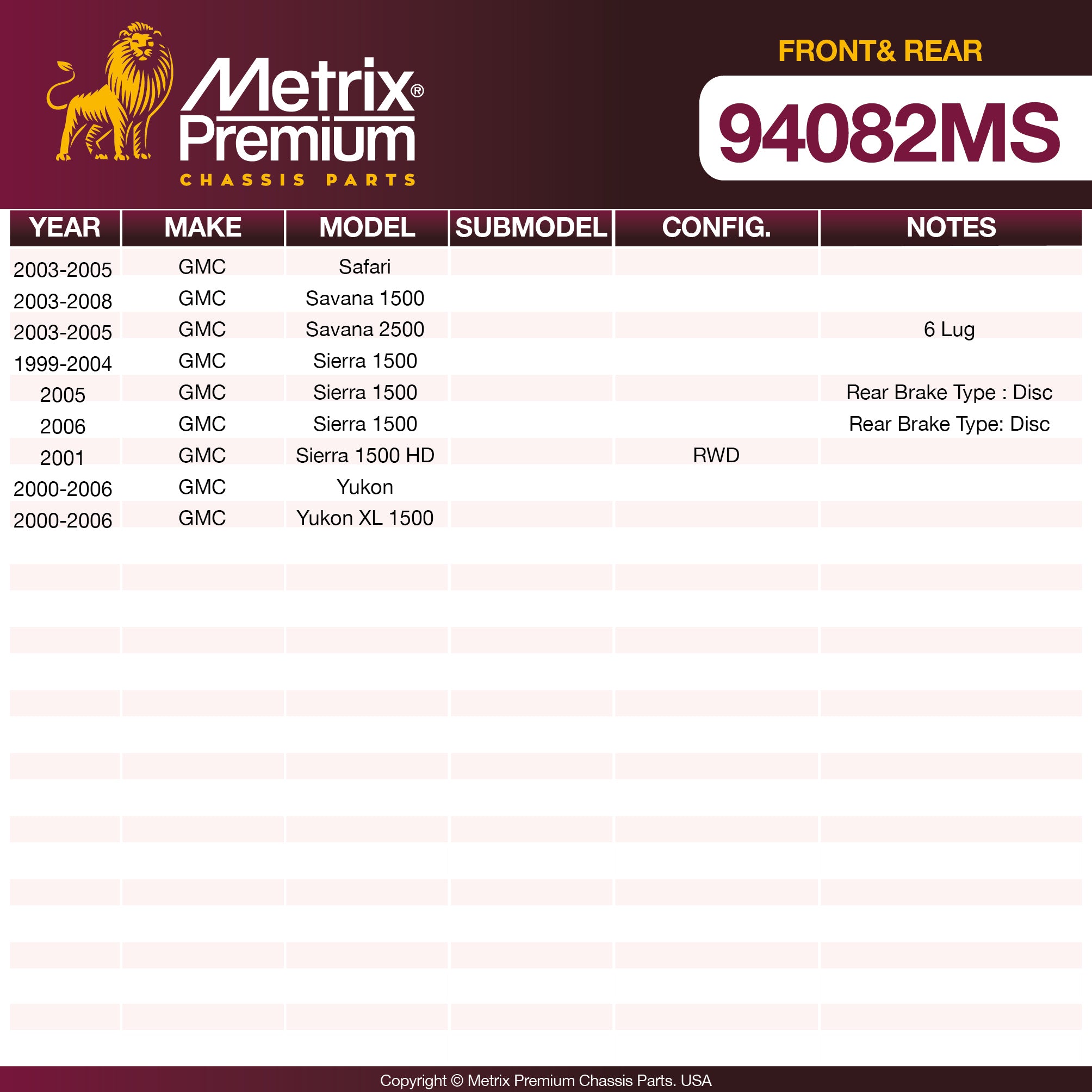 Metrix Premium Front&Rear Disc Brake Pad Set 94082MS aftermarket car parts