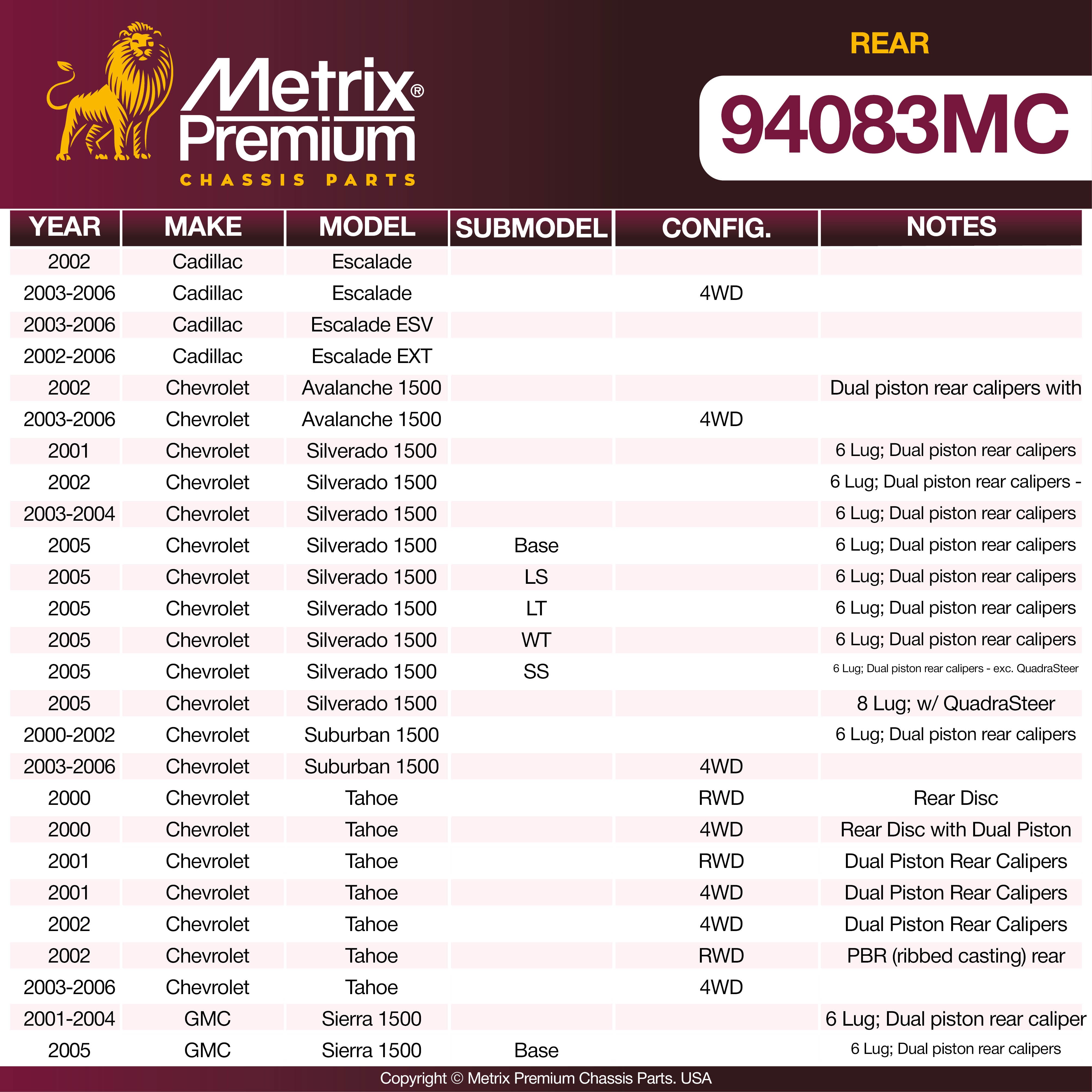 Metrix Premium Rear Disc Brake Pad Set 94083MC OEM fit spare parts