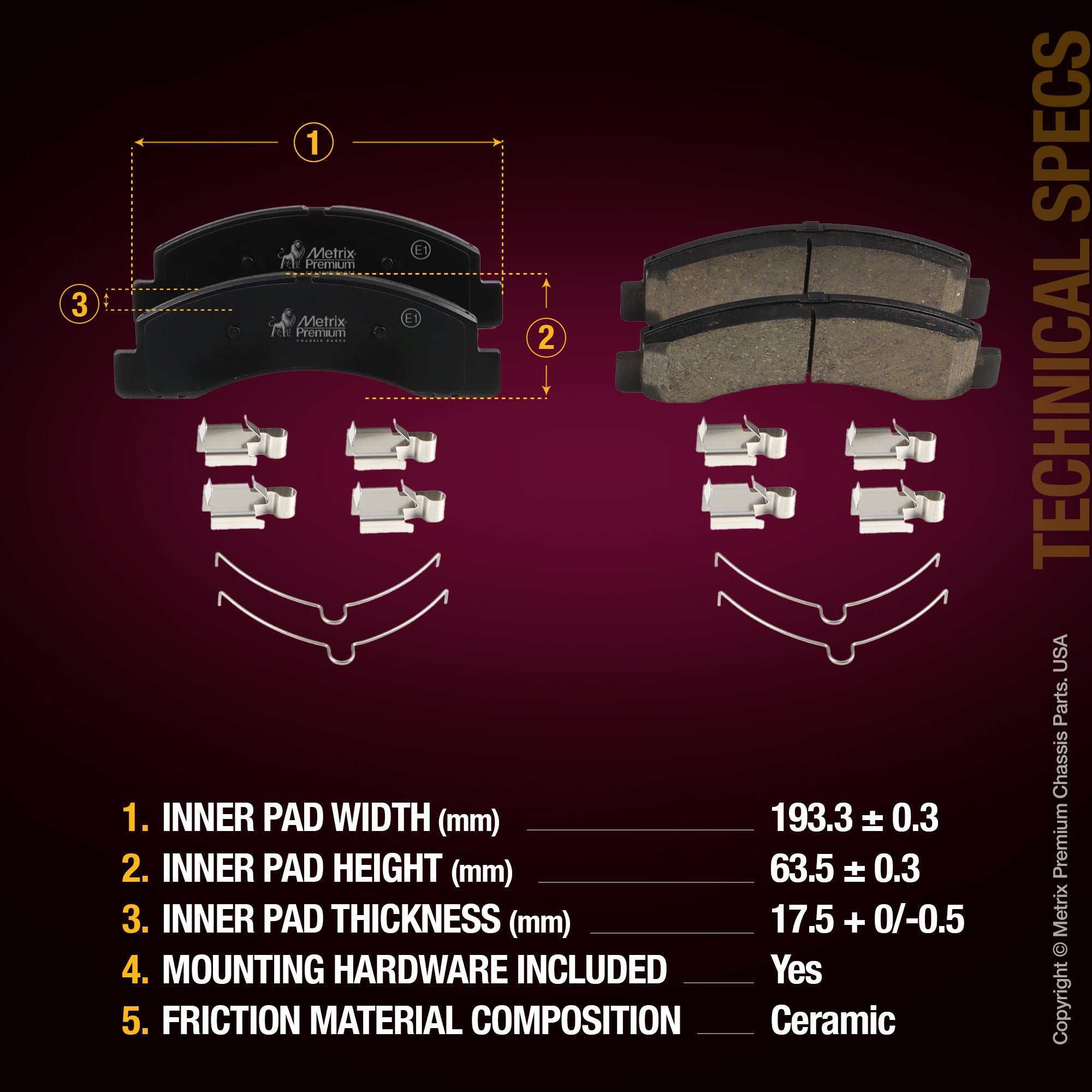 Metrix Premium Front Disc Brake Pad Set 94085MC aftermarket car parts