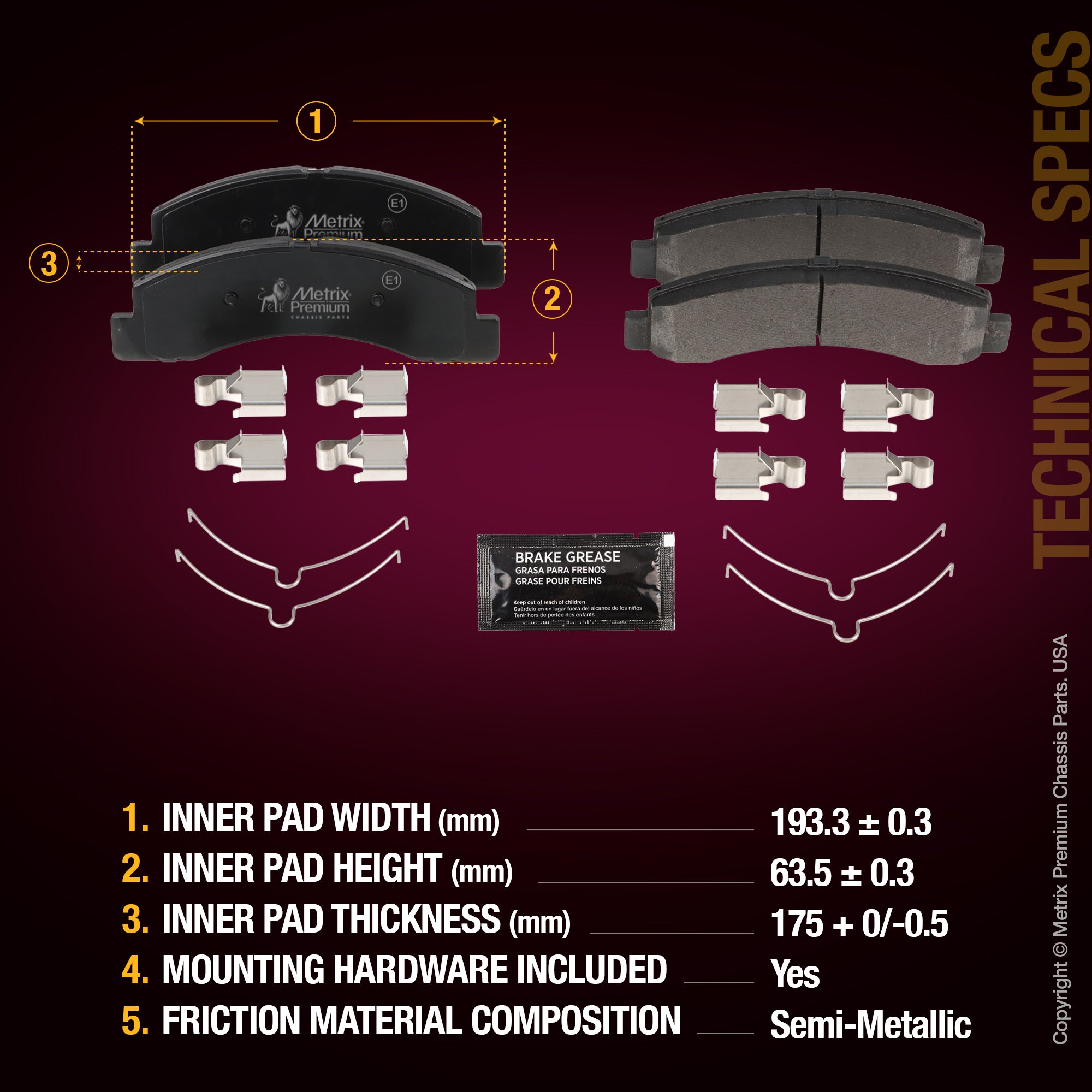 Metrix Premium Front Disc Brake Pad Set 94085MS aftermarket car parts