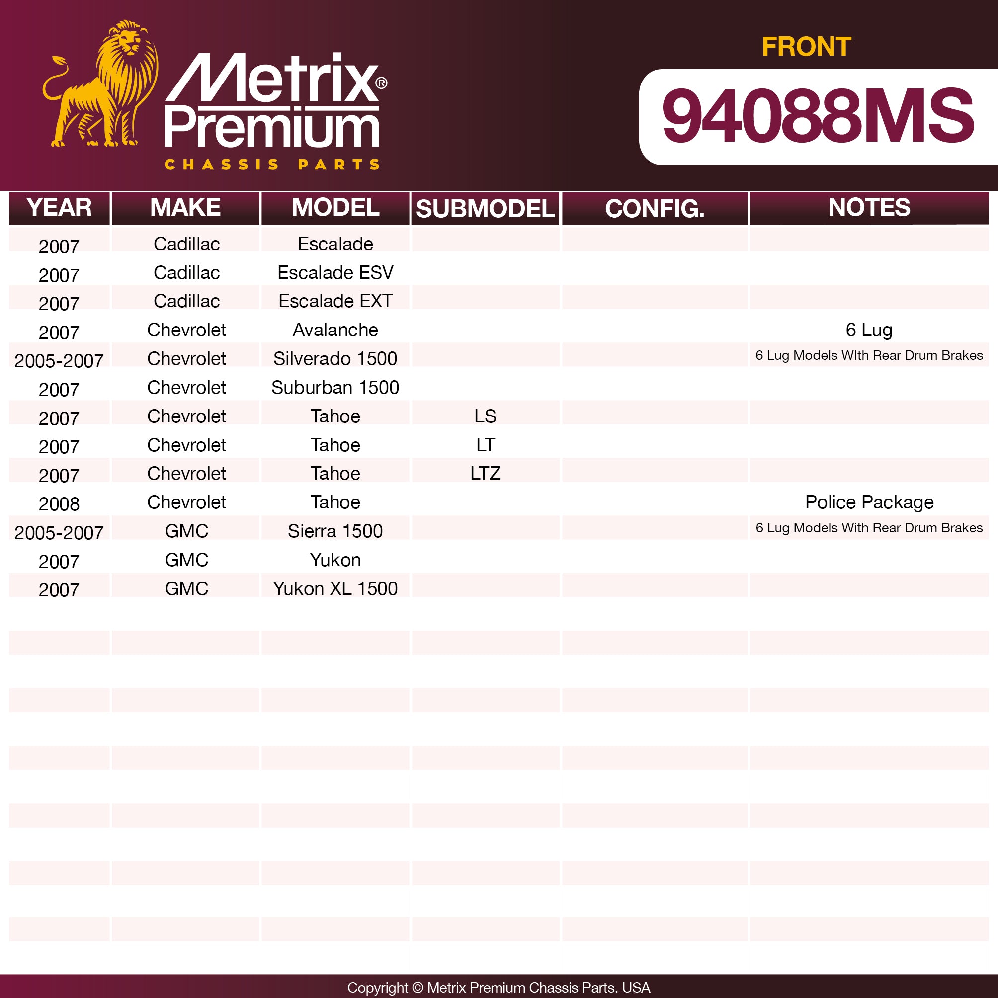 Metrix Premium Front Disc Brake Pad Set 94088MS OEM fit spare parts