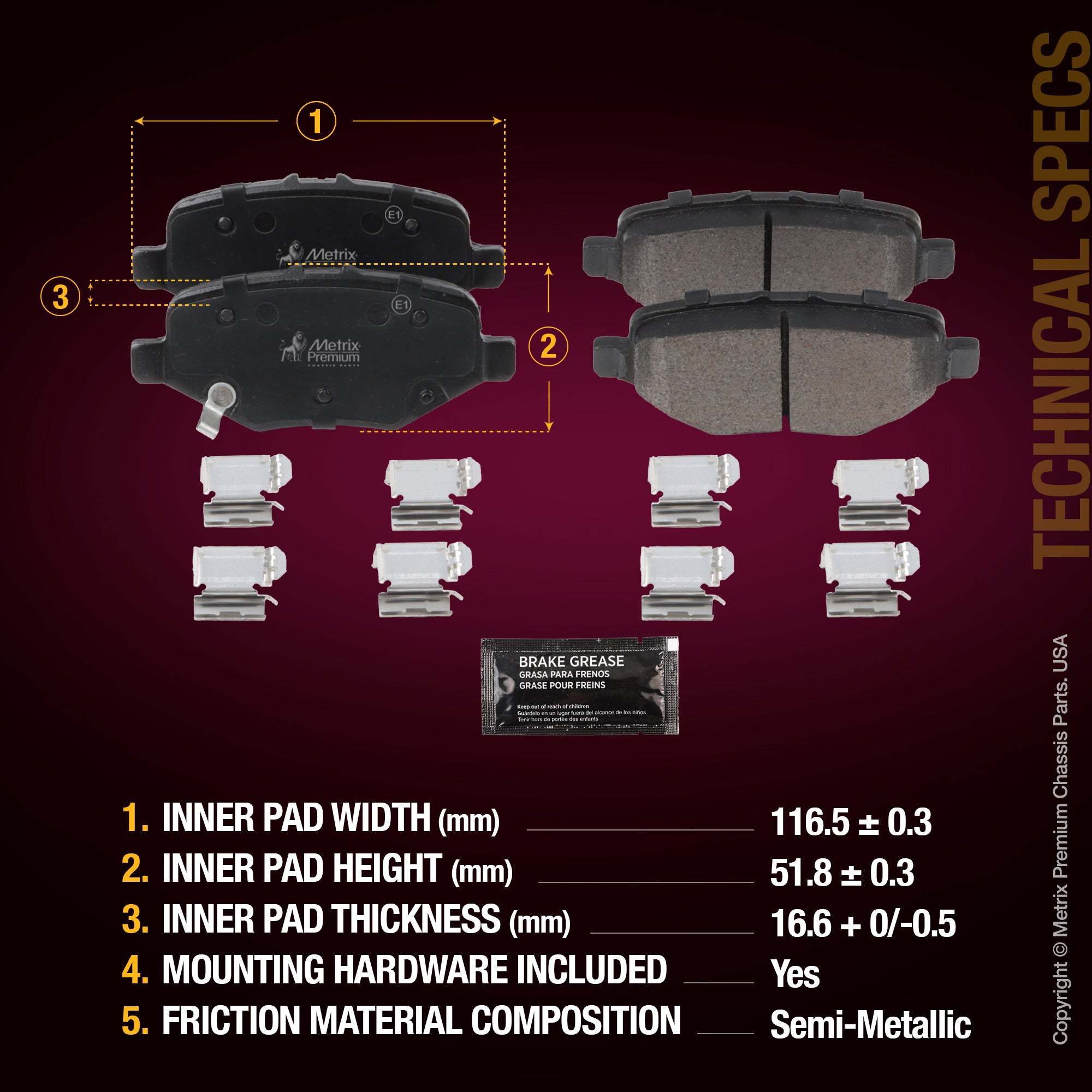 Metrix Premium Rear Disc Brake Pad Set 94090MS aftermarket car parts