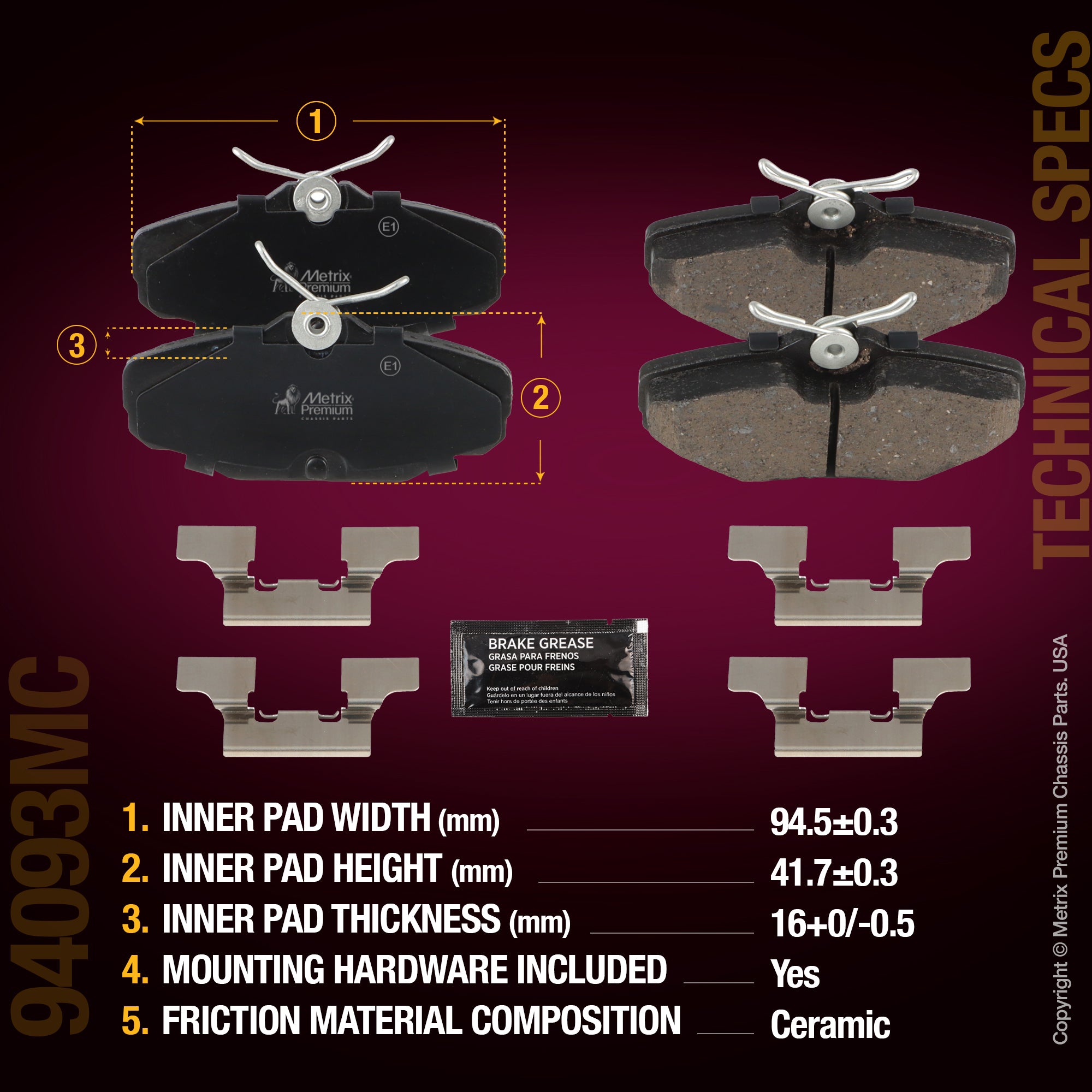 Metrix Premium Chassis Parts Rear Disc Brake Pad Set 94093MC aftermarket car parts
