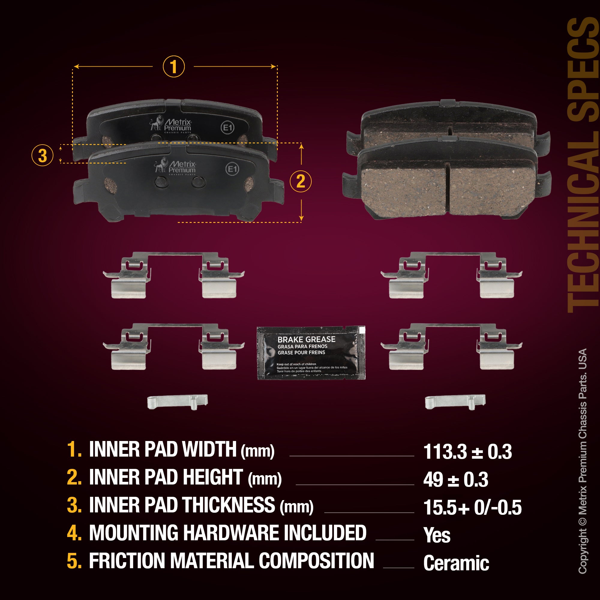 Metrix Premium Rear Disc Brake Pad Set 94095MC aftermarket car parts