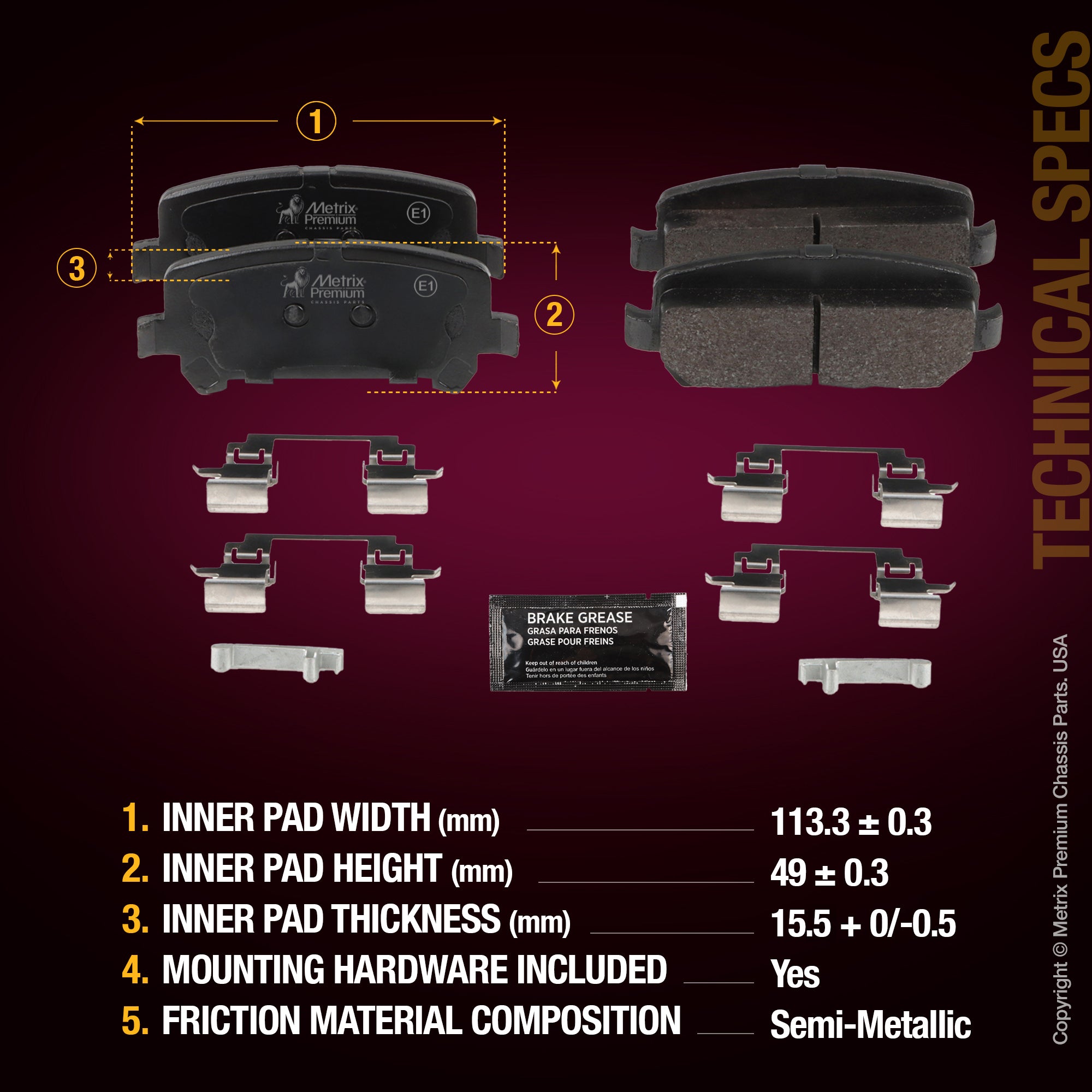 Metrix Premium Rear Disc Brake Pad Set 94095MS aftermarket car parts