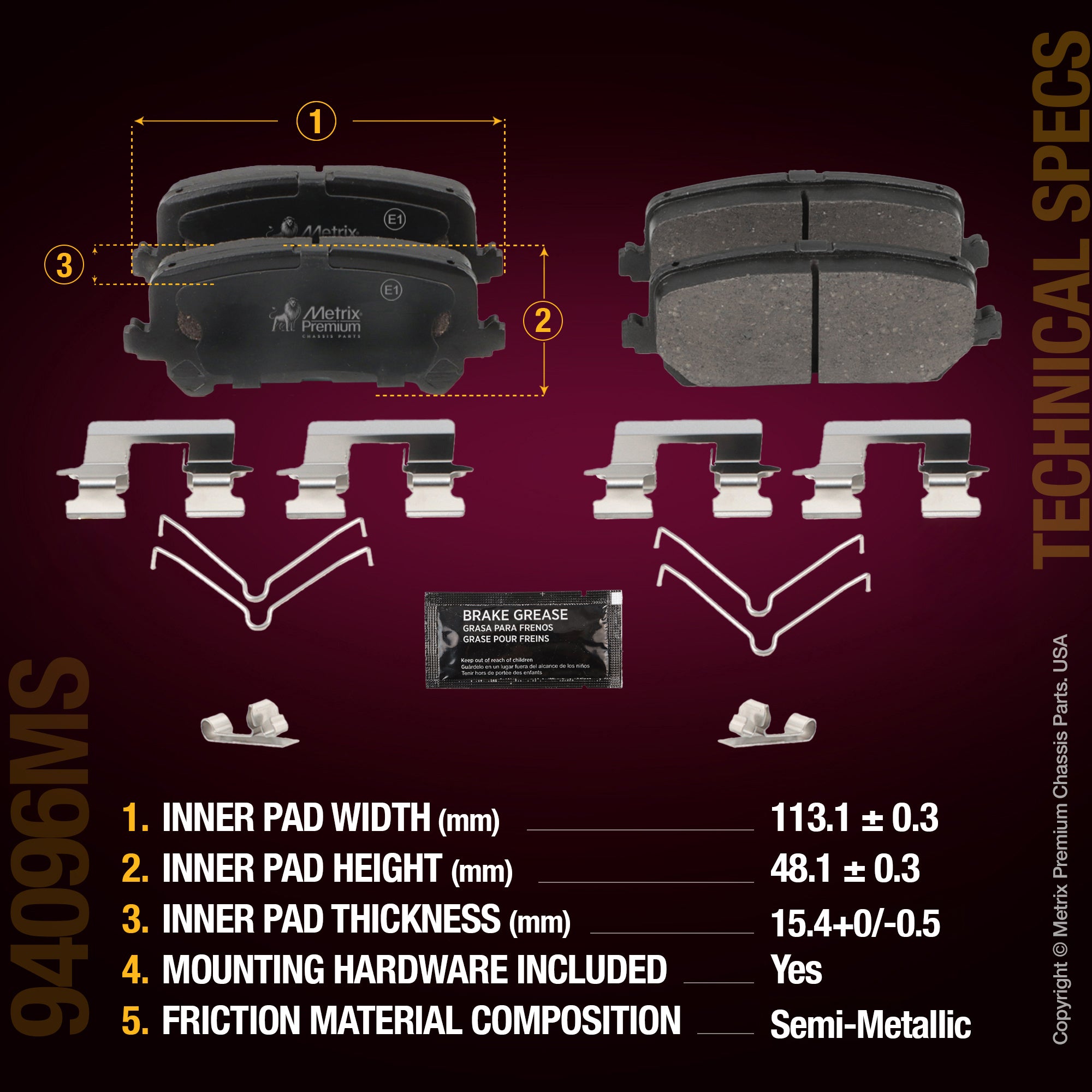 Metrix Premium Chassis Parts Rear Disc Brake Pad Set 94096MS aftermarket car parts