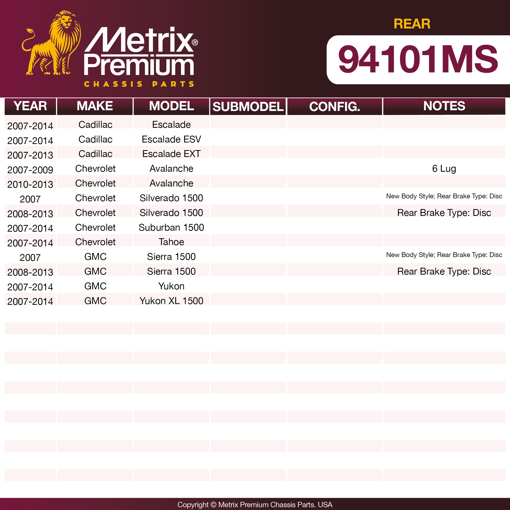 Metrix Premium Rear Disc Brake Pad Set 94101MS OEM fit spare parts