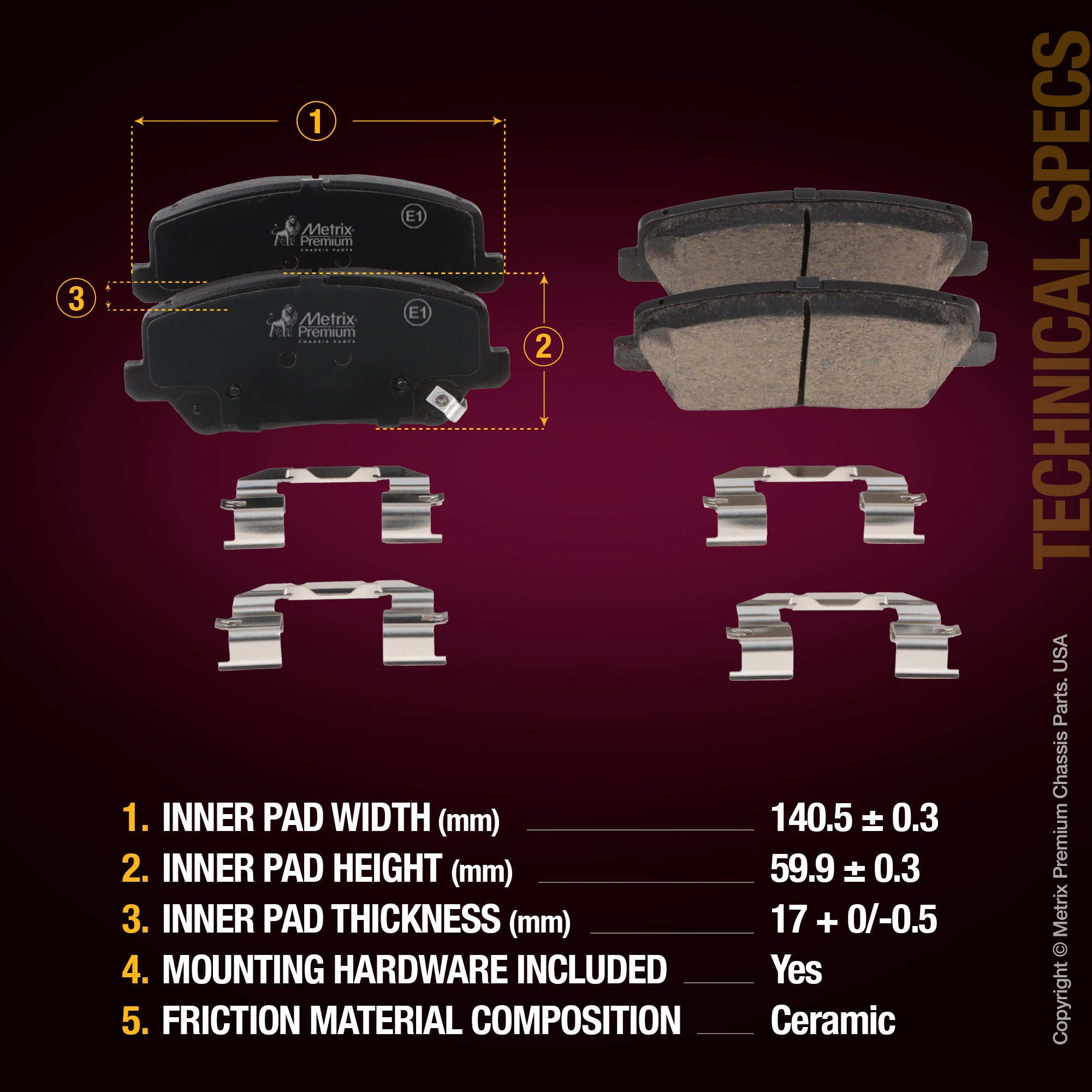 Metrix Premium Chassis Parts Front Disc Brake Pad Set 94102MC OEM fit auto parts