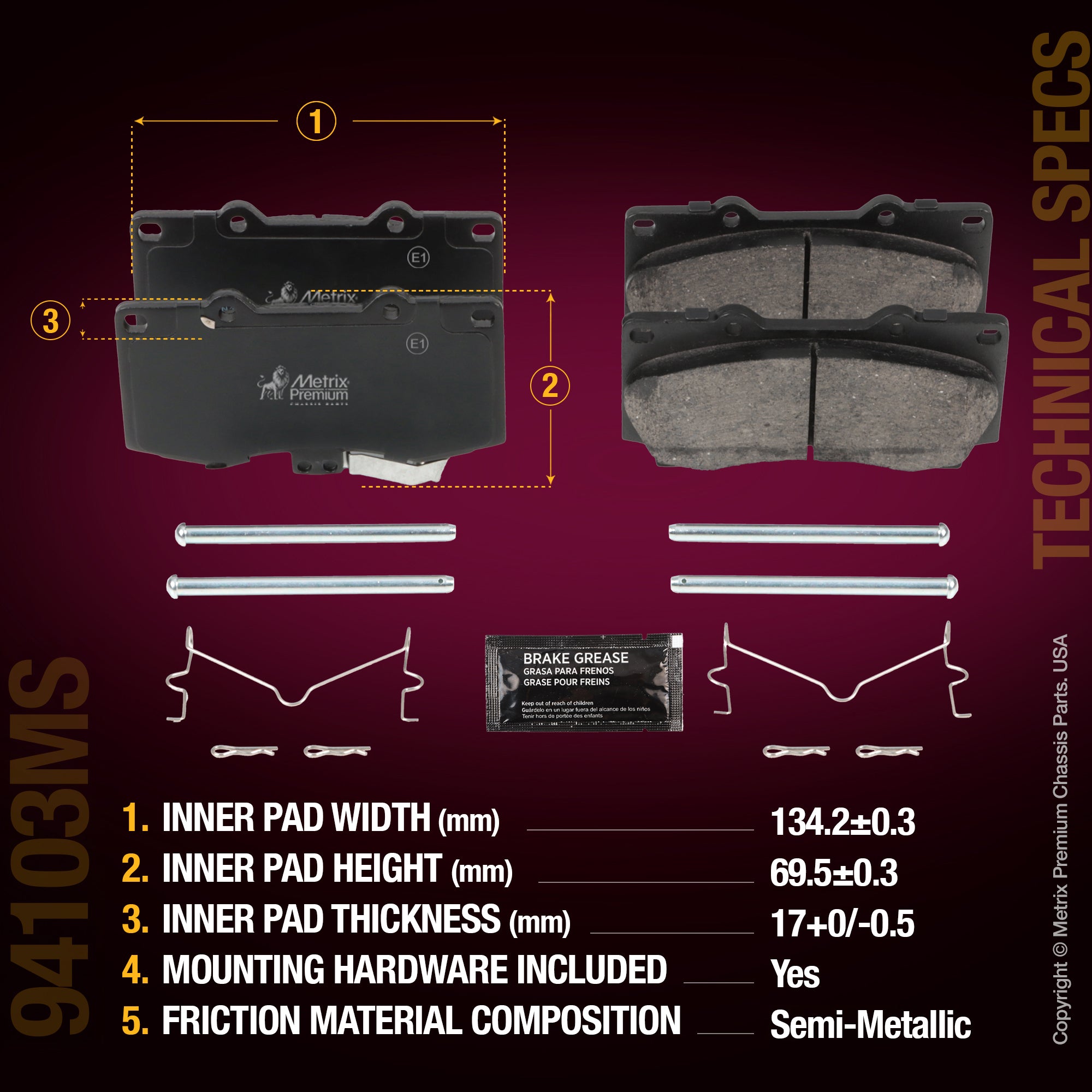 Metrix Premium Chassis Parts Front Disc Brake Pad Set 94103MS aftermarket car parts