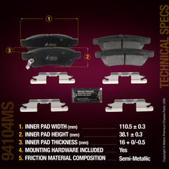 Metrix Premium Chassis Parts Rear Disc Brake Pad Set 94104MS aftermarket car parts