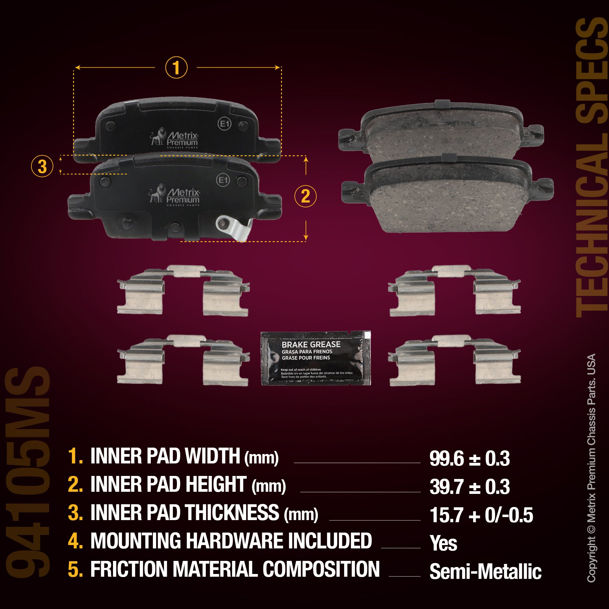 Metrix Premium Chassis Parts Front Disc Brake Pad Set 94105MS aftermarket car parts