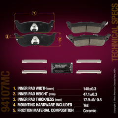 Metrix Premium Chassis Parts Rear Disc Brake Pad Set 94107MC aftermarket car parts