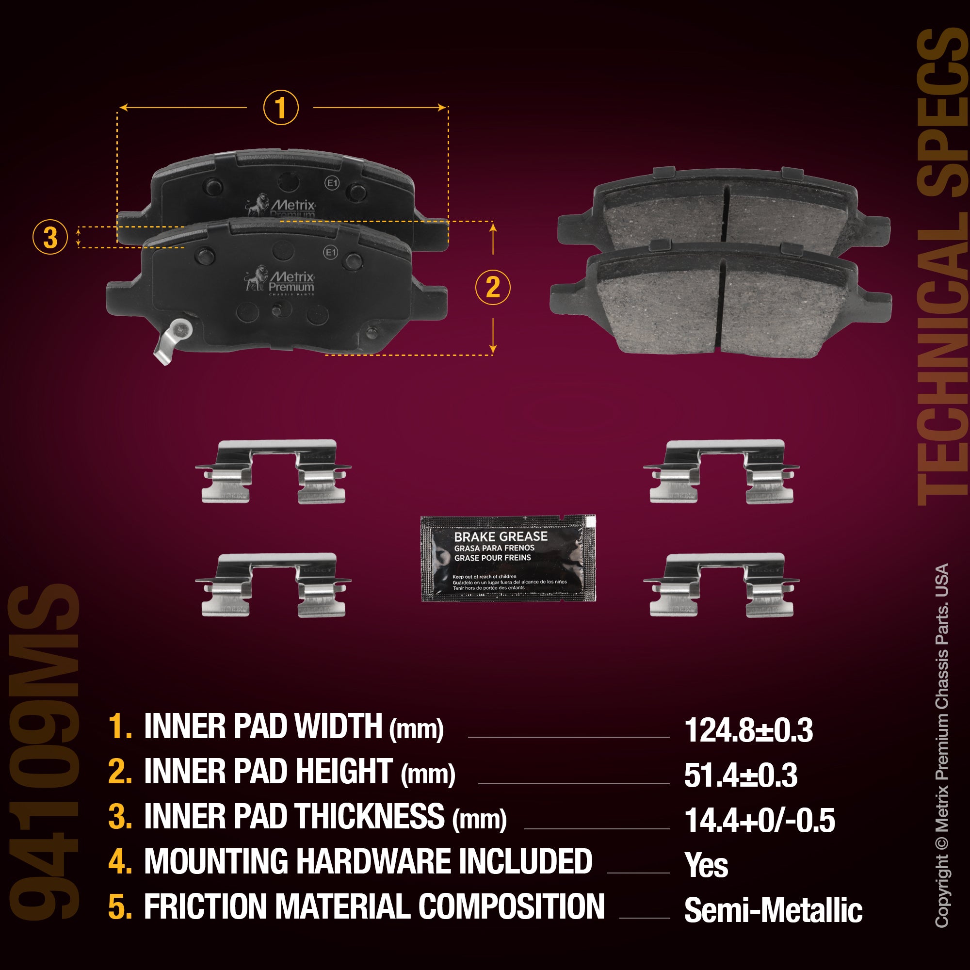 Metrix Premium Chassis Parts Rear Disc Brake Pad Set 94109MS aftermarket car parts