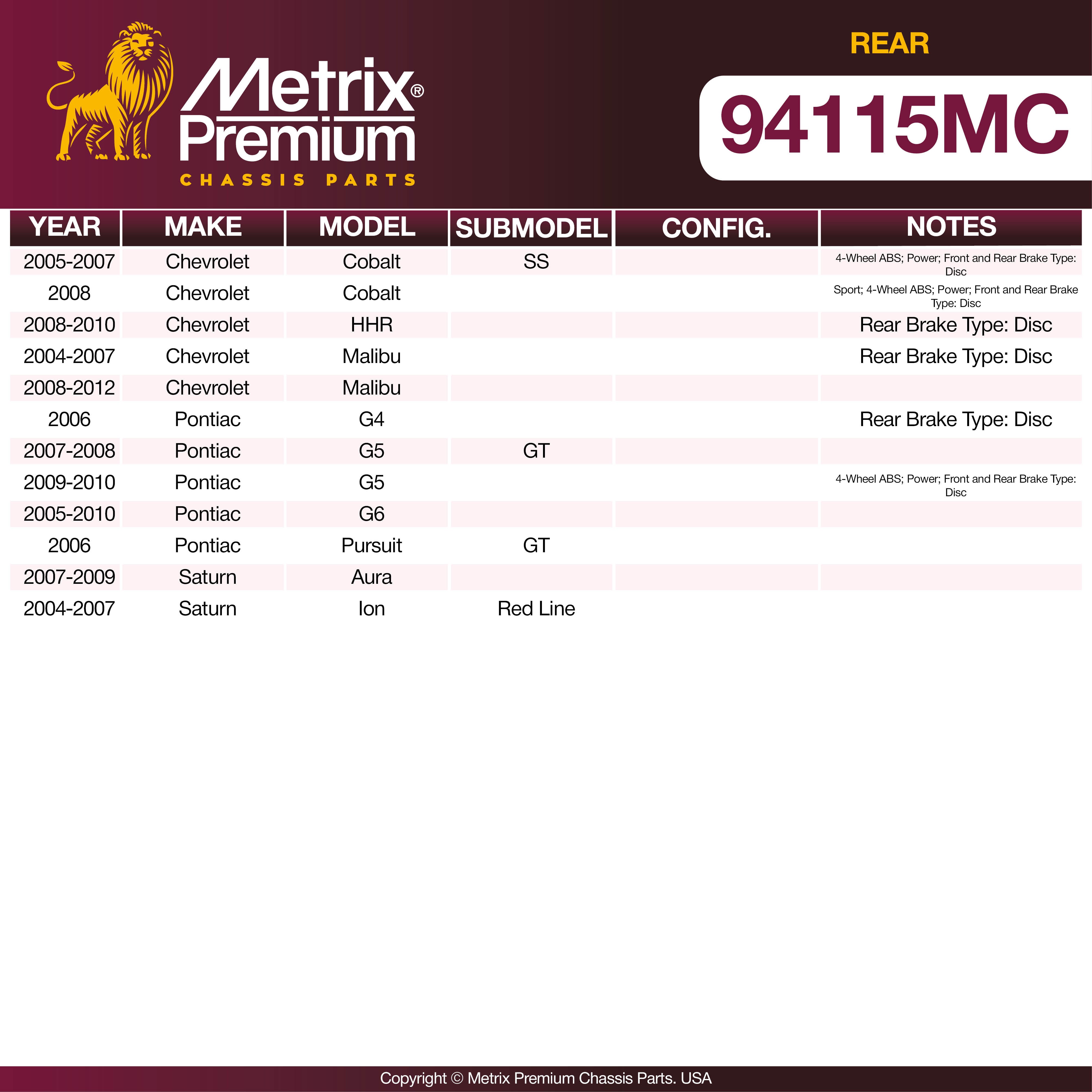 Metrix Premium Rear Disc Brake Pad Set 94115MC OEM fit spare parts
