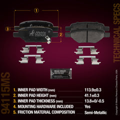 Metrix Premium Chassis Parts Rear Disc Brake Pad Set 94115MS aftermarket car parts
