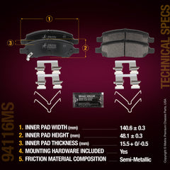 Metrix Premium Chassis Parts Rear Disc Brake Pad Set 94116MS aftermarket car parts