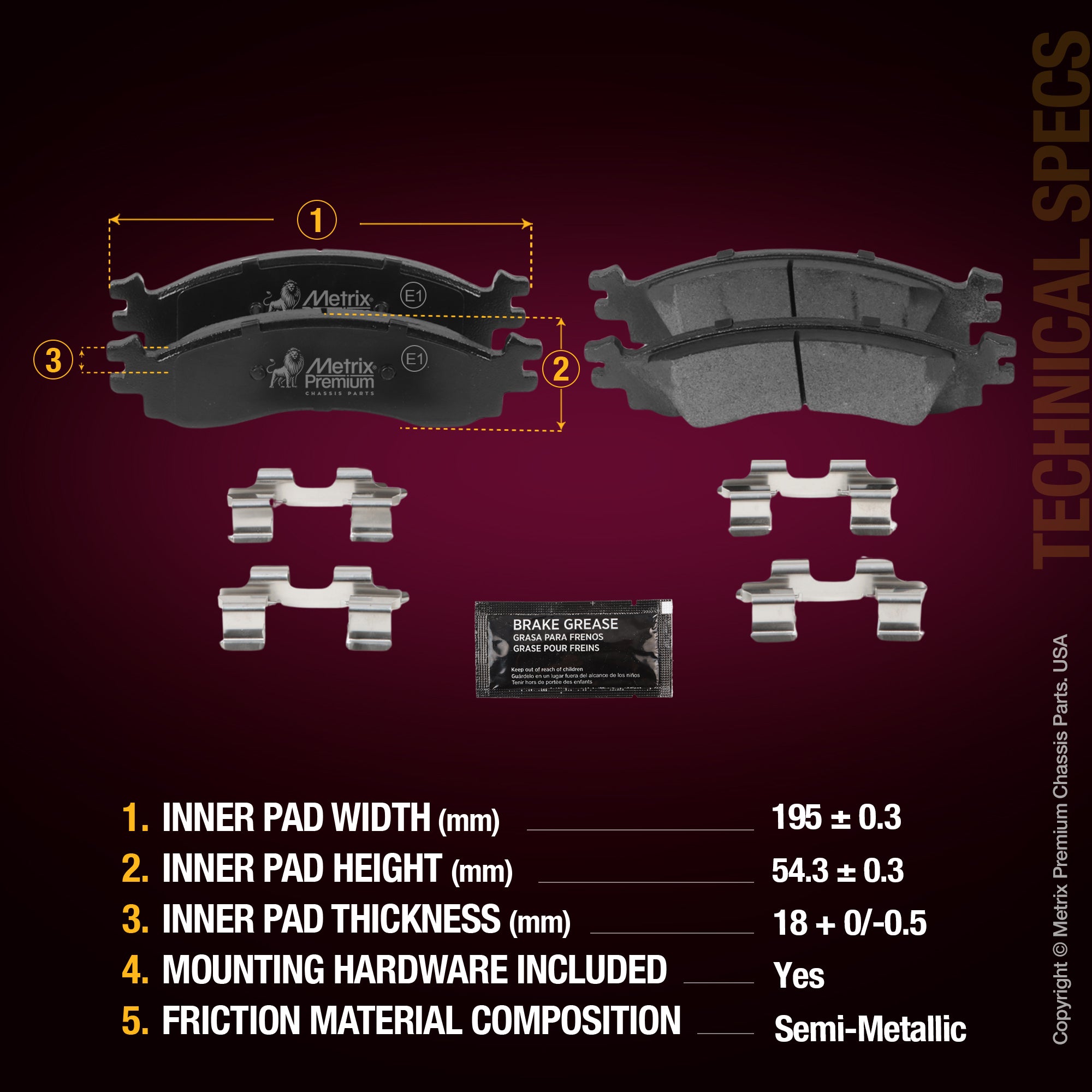 Metrix Premium Front Disc Brake Pad Set 94121MS aftermarket car parts
