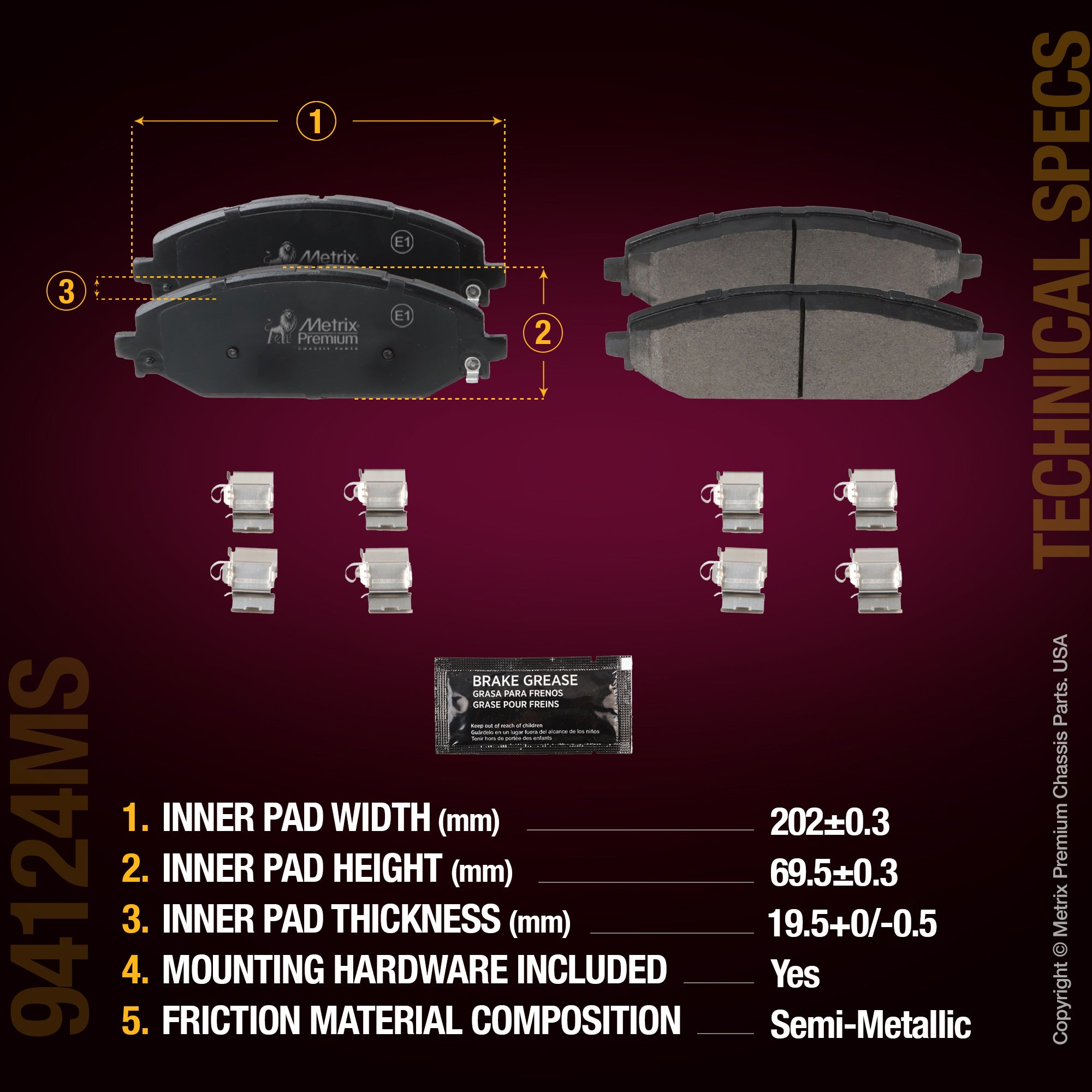Metrix Premium Front Disc Brake Pad Set 94124MS aftermarket car parts