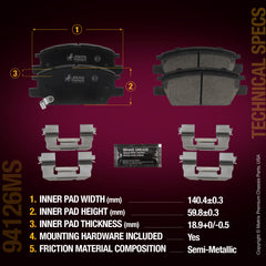 Metrix Premium Chassis Parts Front Disc Brake Pad Set 94126MS aftermarket car parts