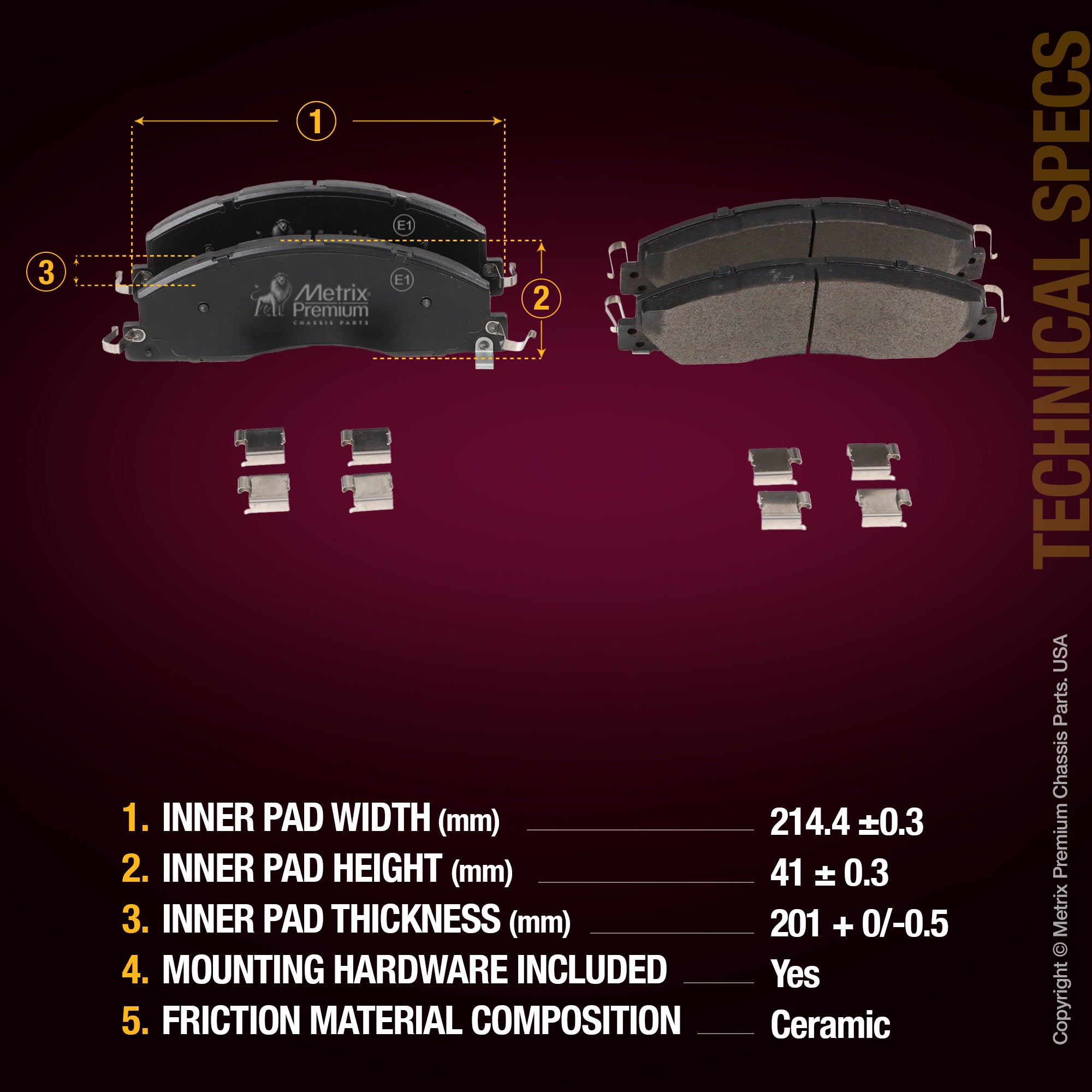 Metrix Premium Chassis Parts Front Disc Brake Pad Set 94128MC OEM fit auto parts