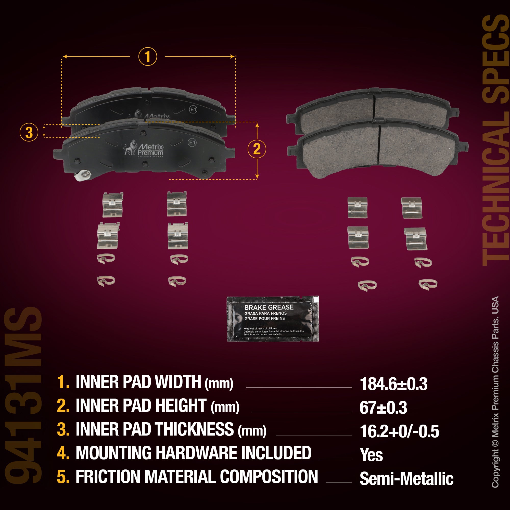 Metrix Premium Chassis Parts Front Disc Brake Pad Set 94131MS aftermarket car parts