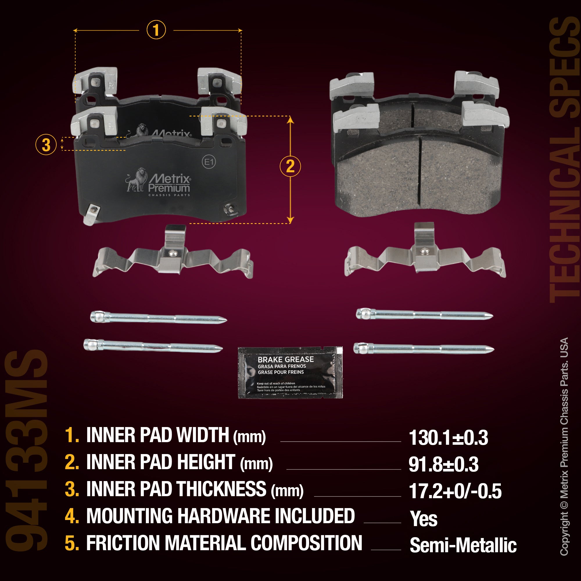 Metrix Premium Chassis Parts Front Disc Brake Pad Set 94133MS aftermarket car parts