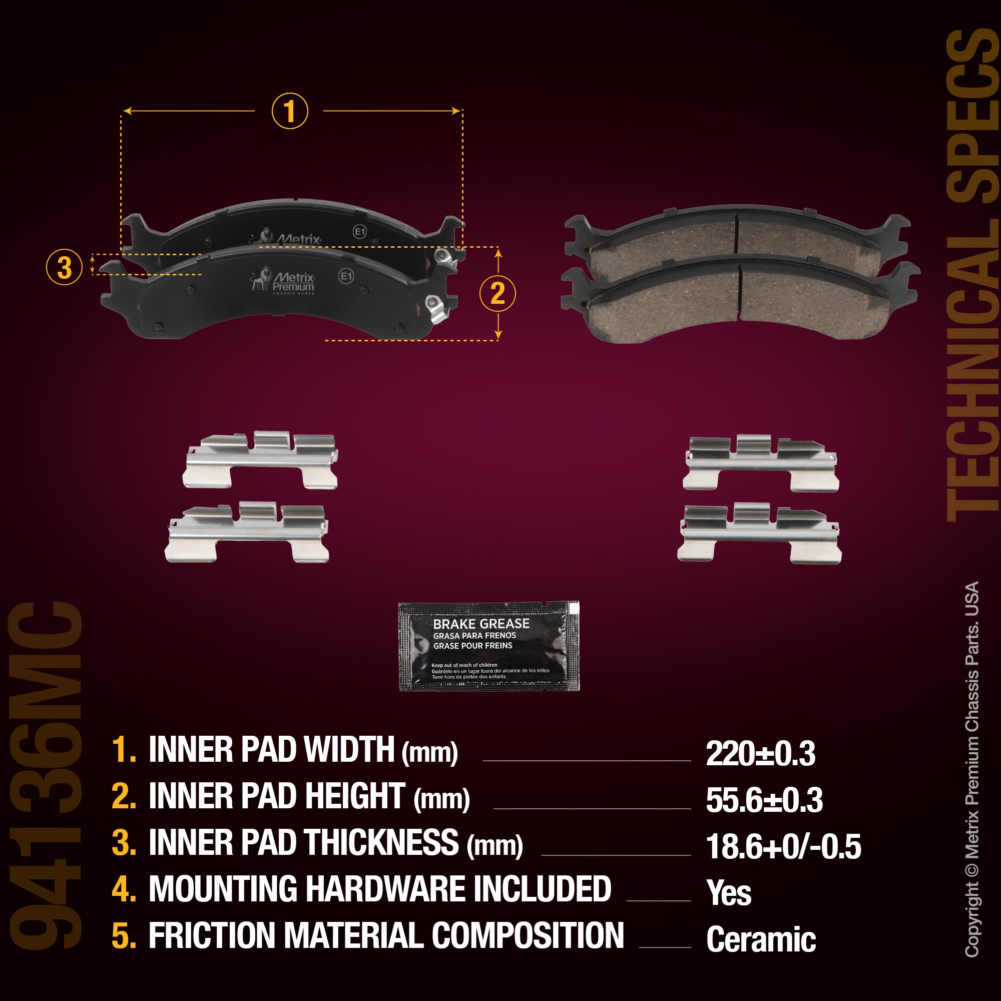 Metrix Premium Front Disc Brake Pad Set 94136MC aftermarket car parts