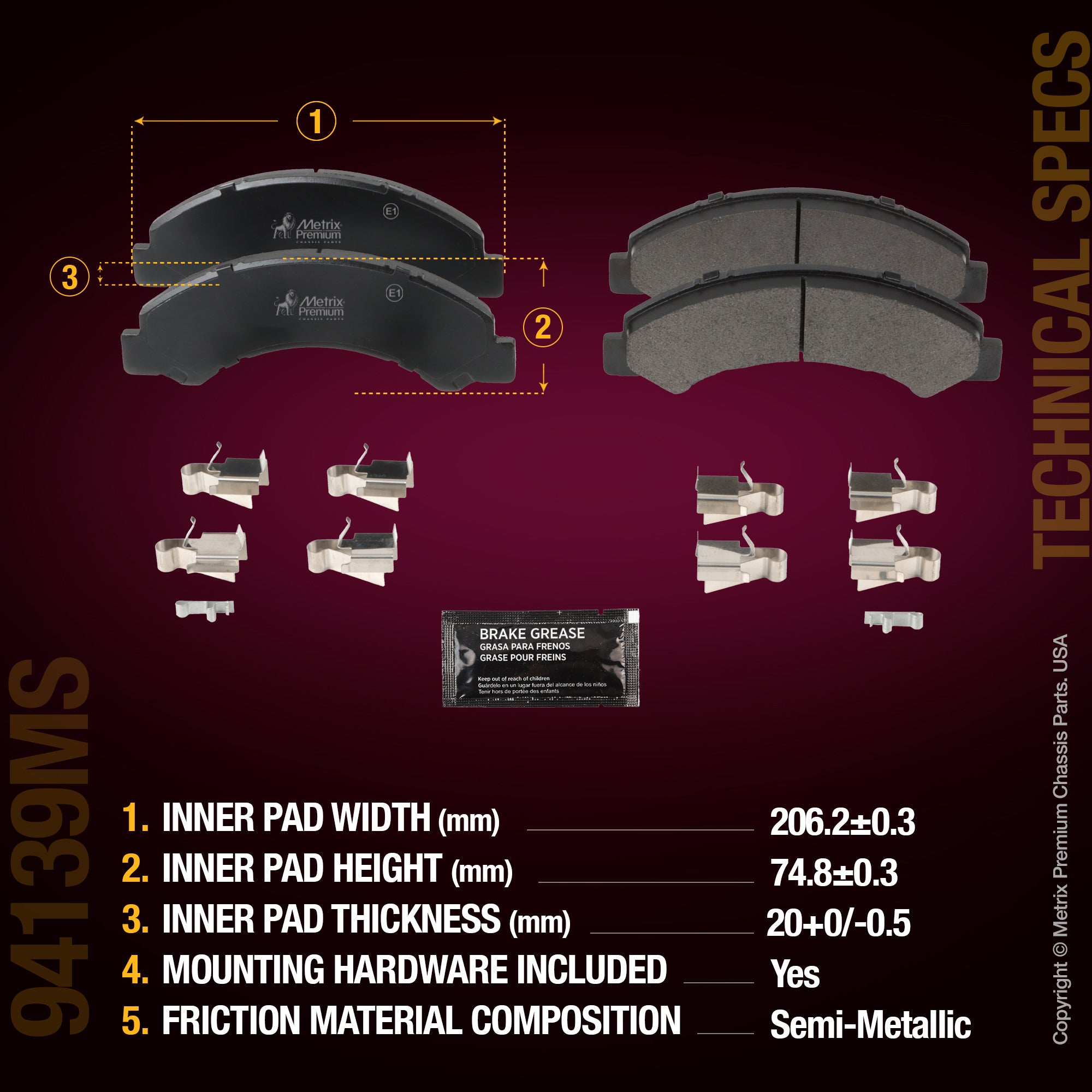 Metrix Premium Front Disc Brake Pad Set 94139MS aftermarket car parts