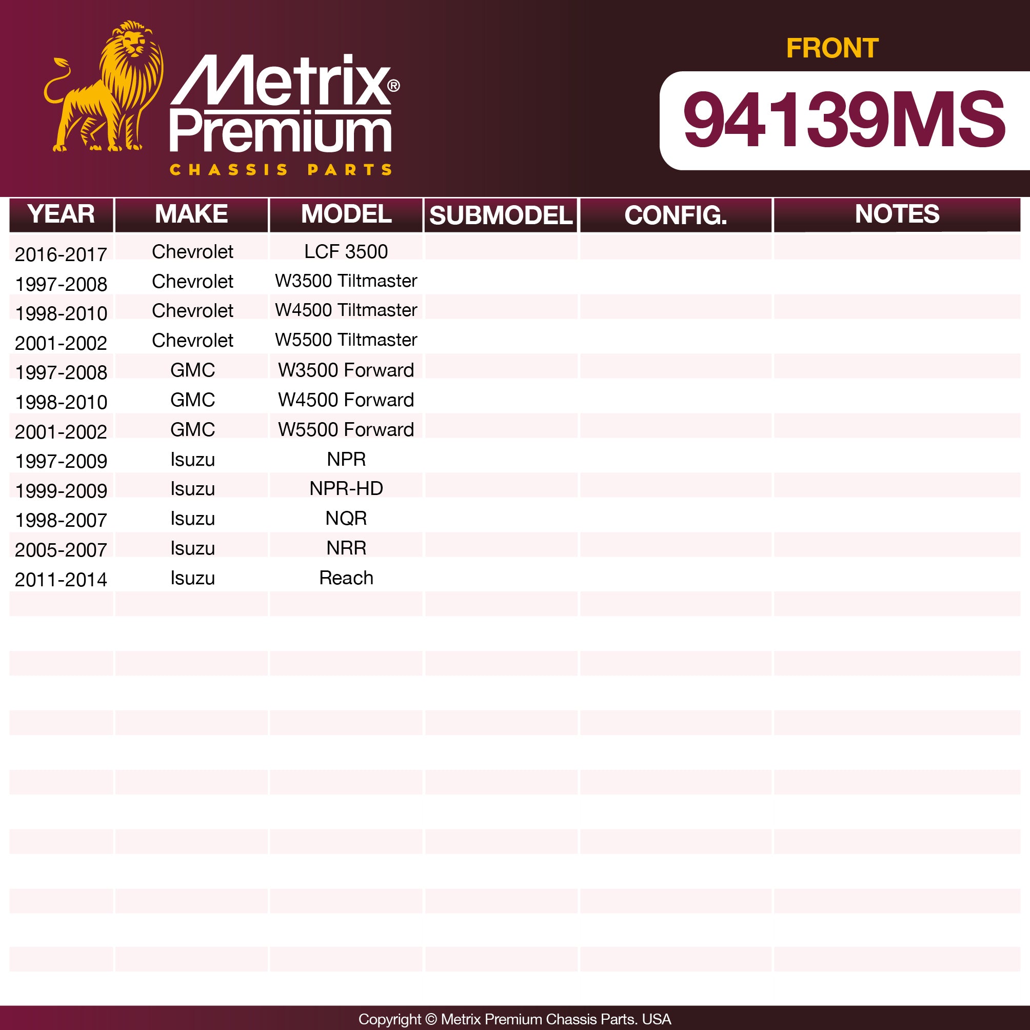 Metrix Premium Front Disc Brake Pad Set 94139MS OEM fit spare parts