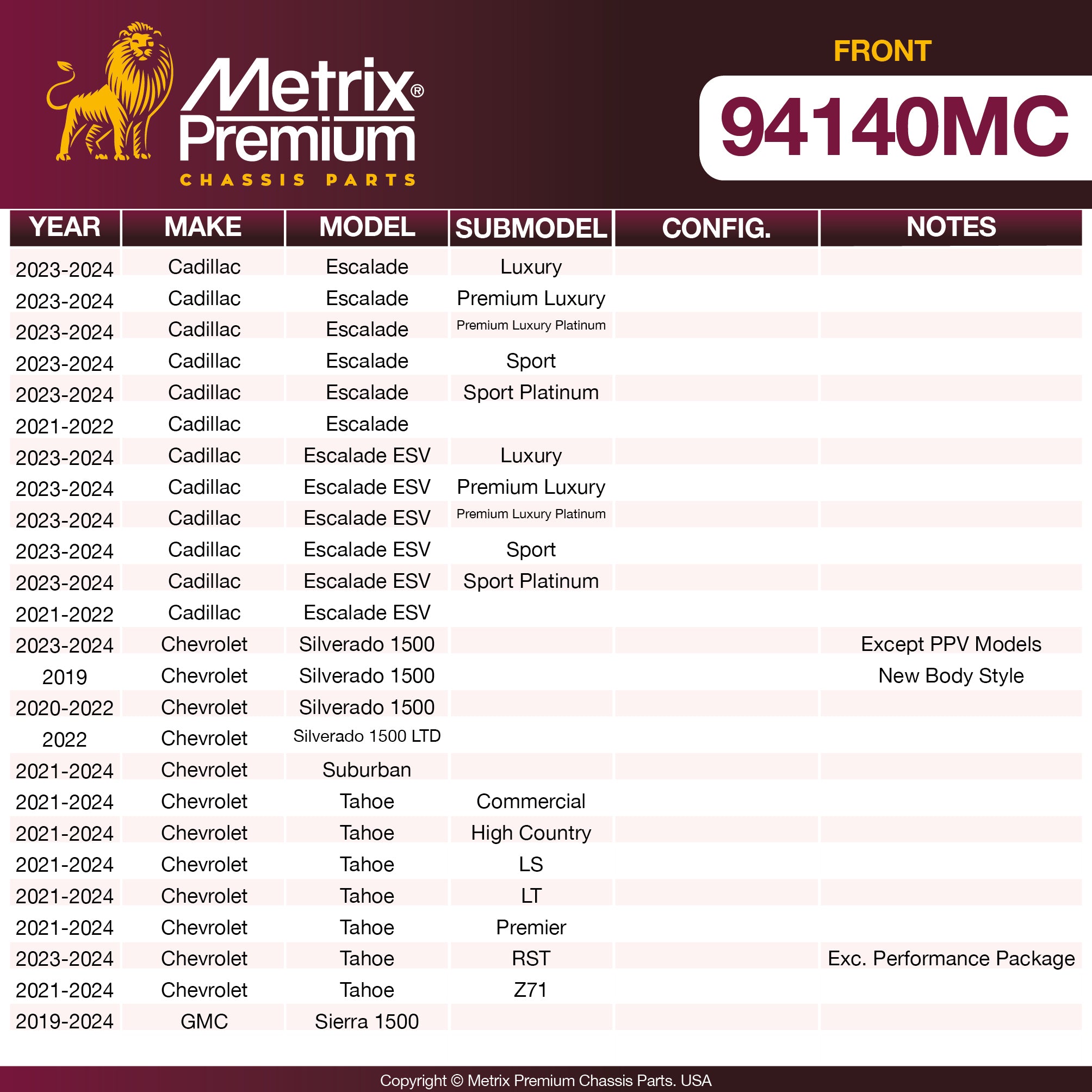 Metrix Premium Front Disc Brake Pad Set 94140MC OEM fit spare parts