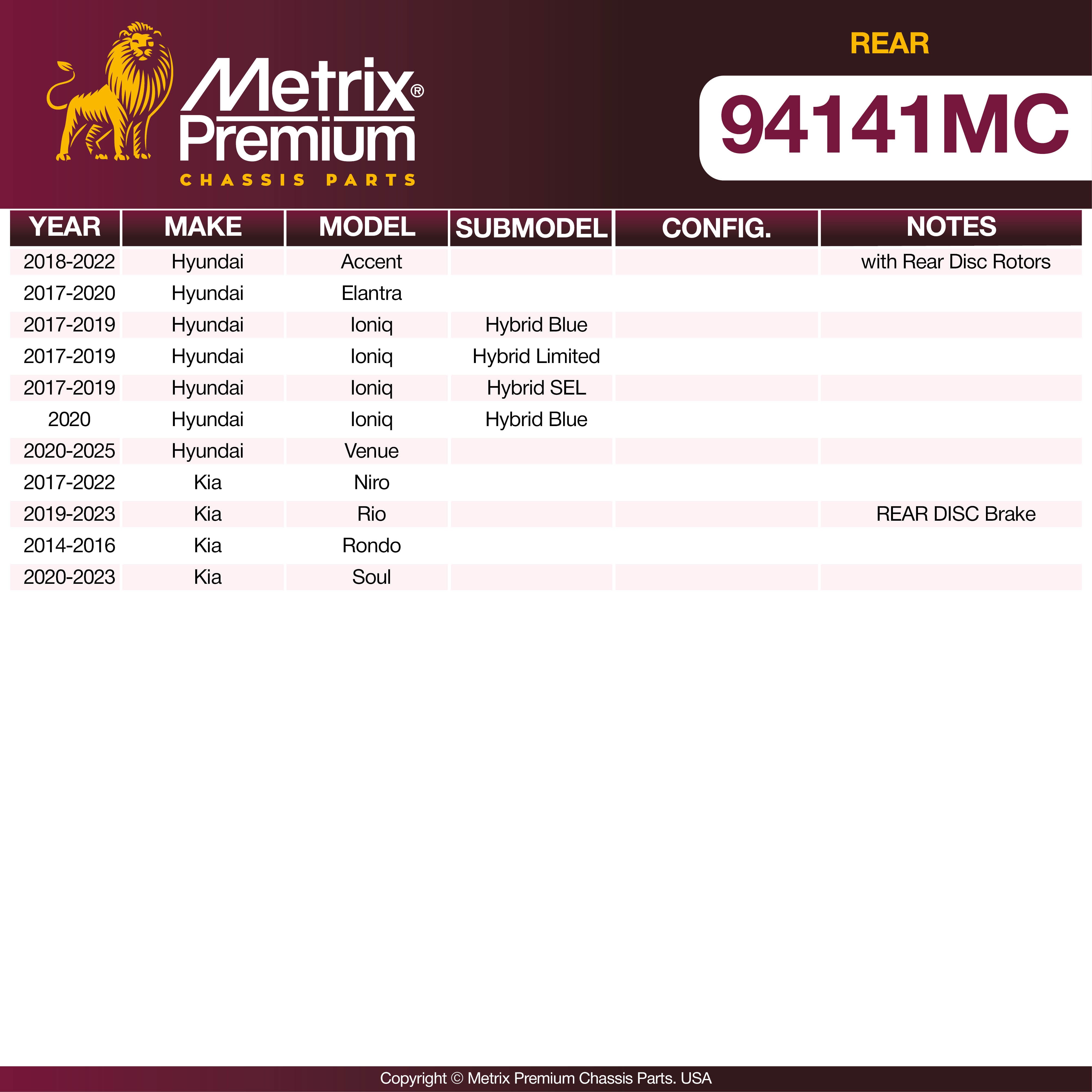 Metrix Premium Rear Disc Brake Pad Set 94141MC OEM fit spare parts