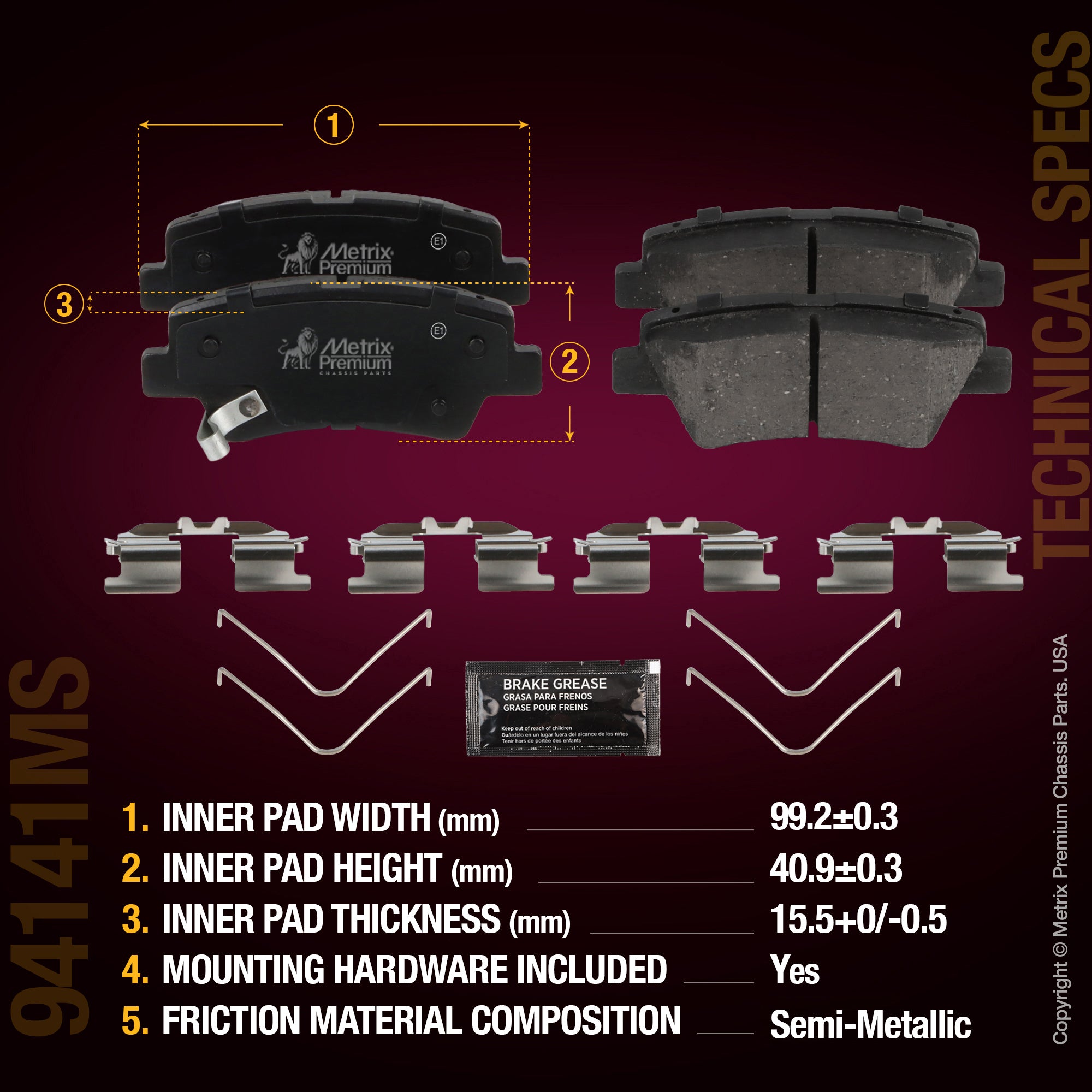 Metrix Premium Chassis Parts Rear Disc Brake Pad Set 94141MS aftermarket car parts